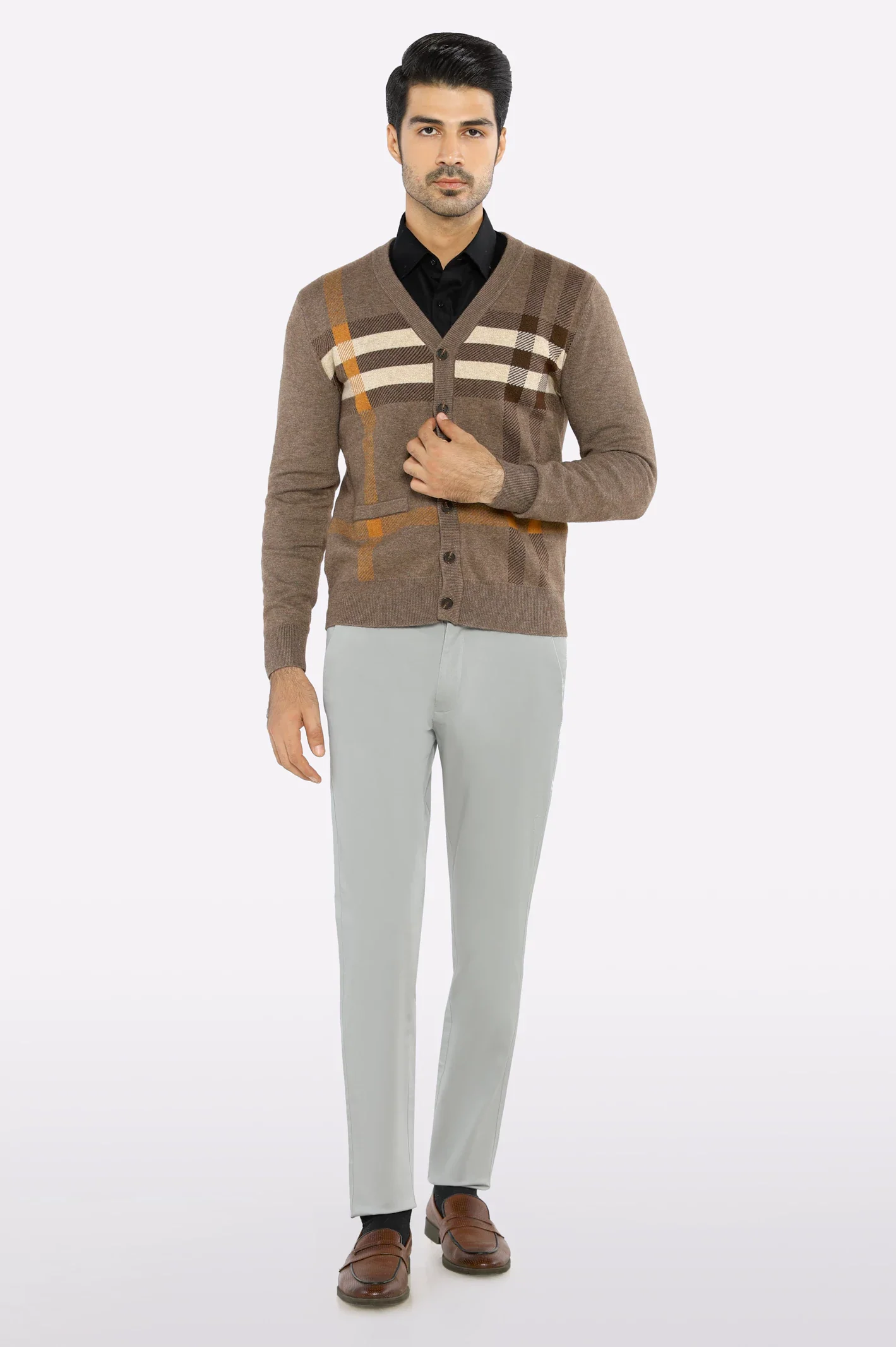 Men Full Sleeves Fawn Cardigan - Image 2
