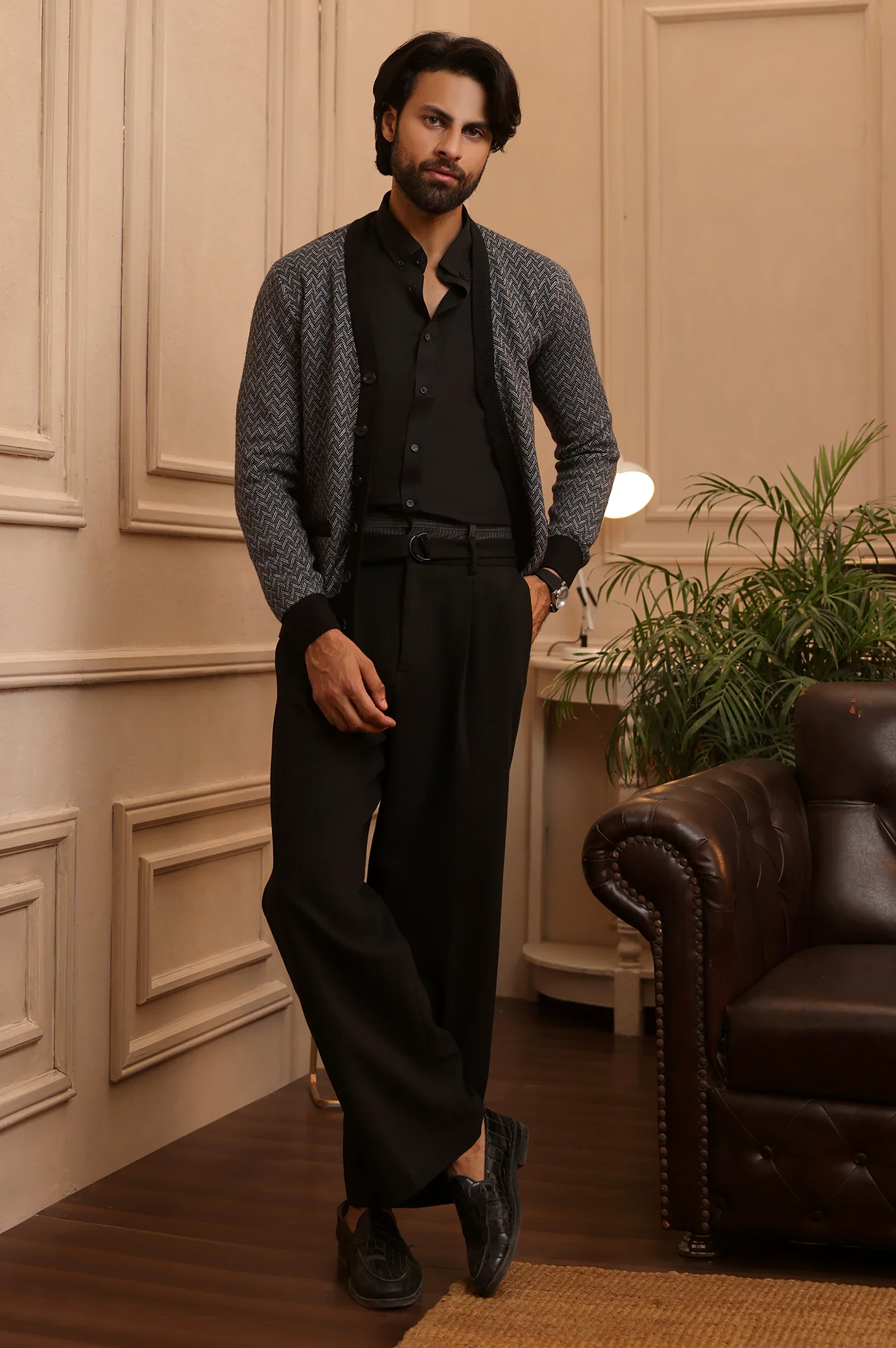 Men Full Sleeves Black Cardigan - Image 2