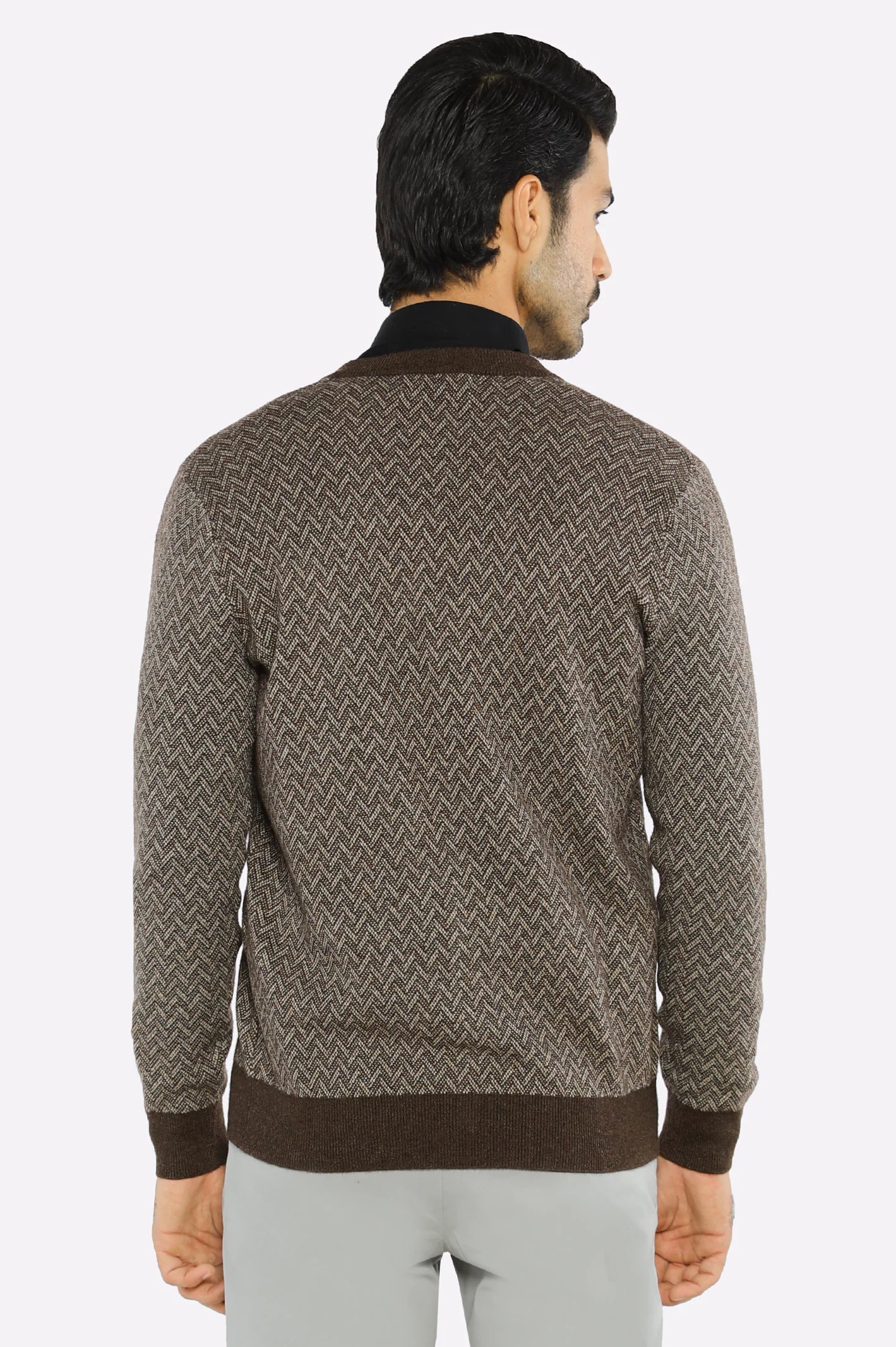 Men Full Sleeves Brown Cardigan - Image 3
