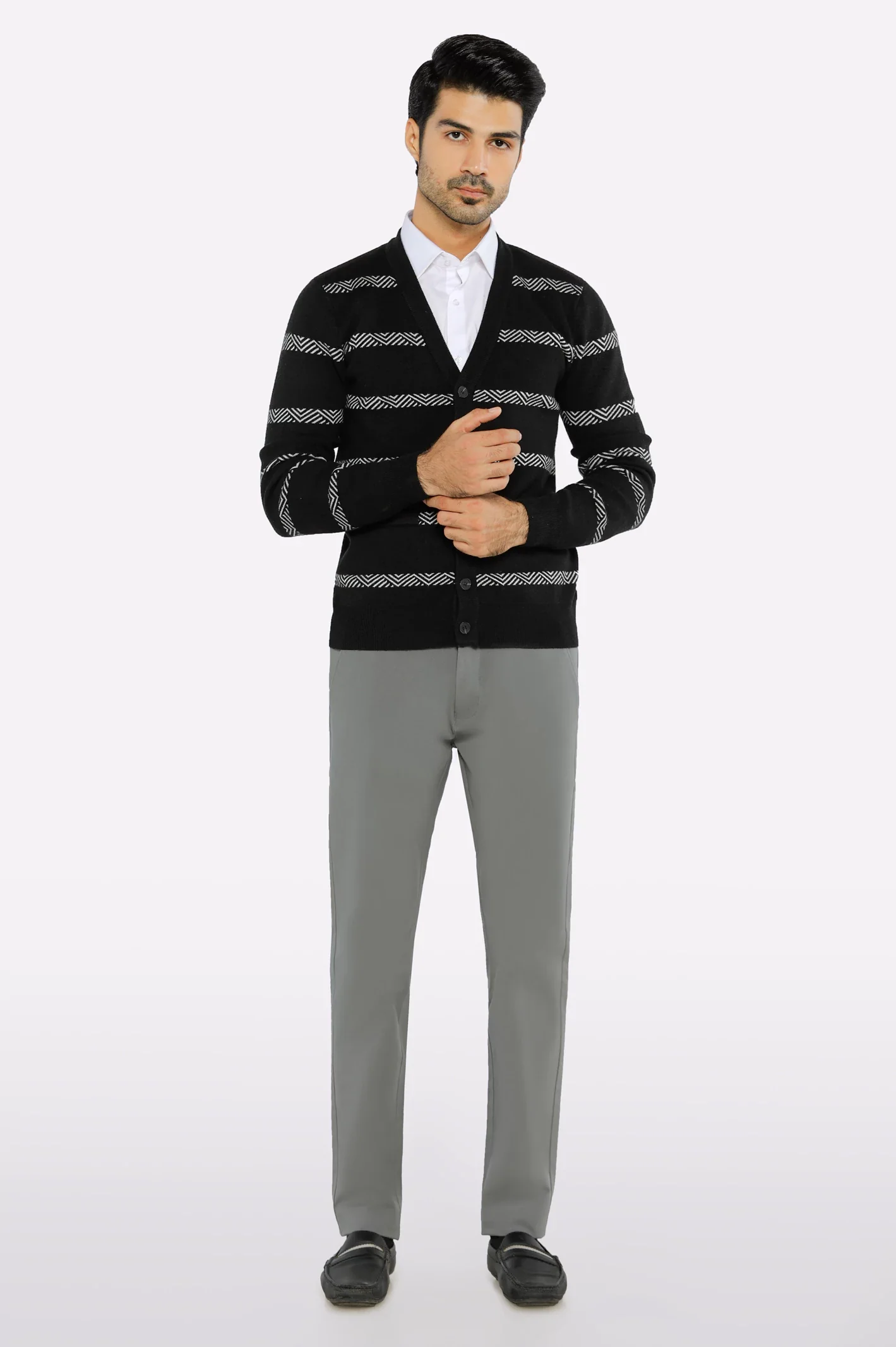 Men Full Sleeves Black Cardigan - Image 2