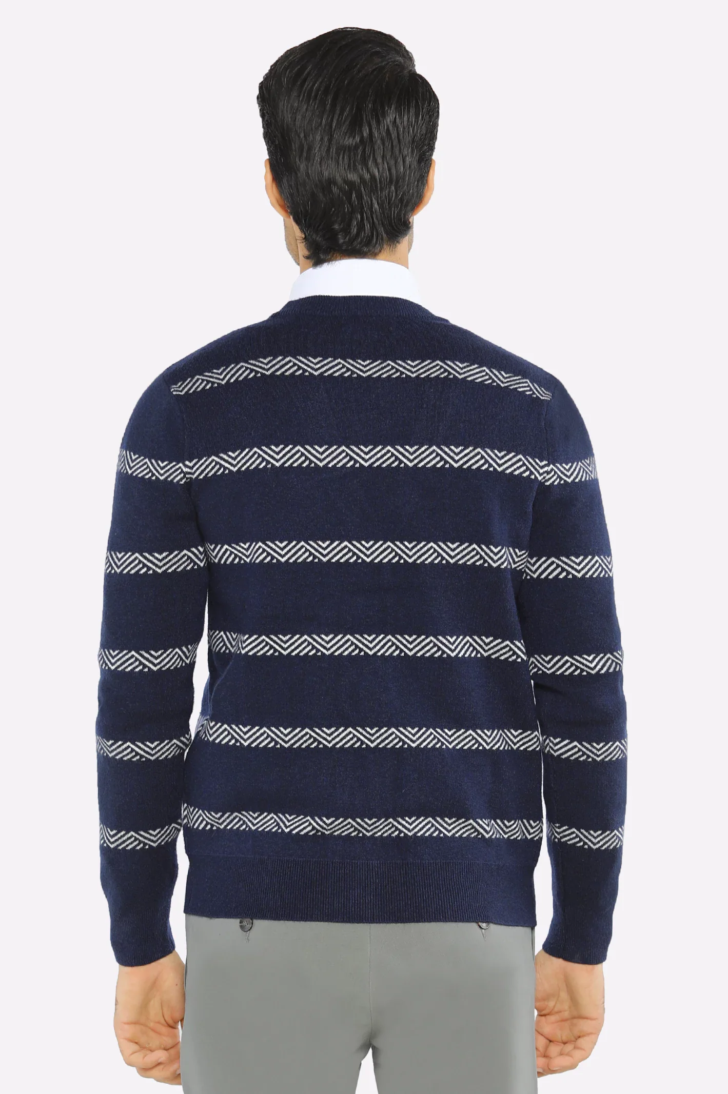 Men Full Sleeves Navy Blue Cardigan - Image 3