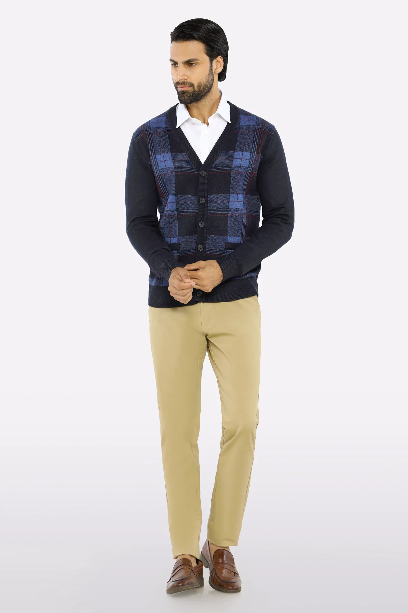 Men Full Sleeves Blue Cardigan - Image 2