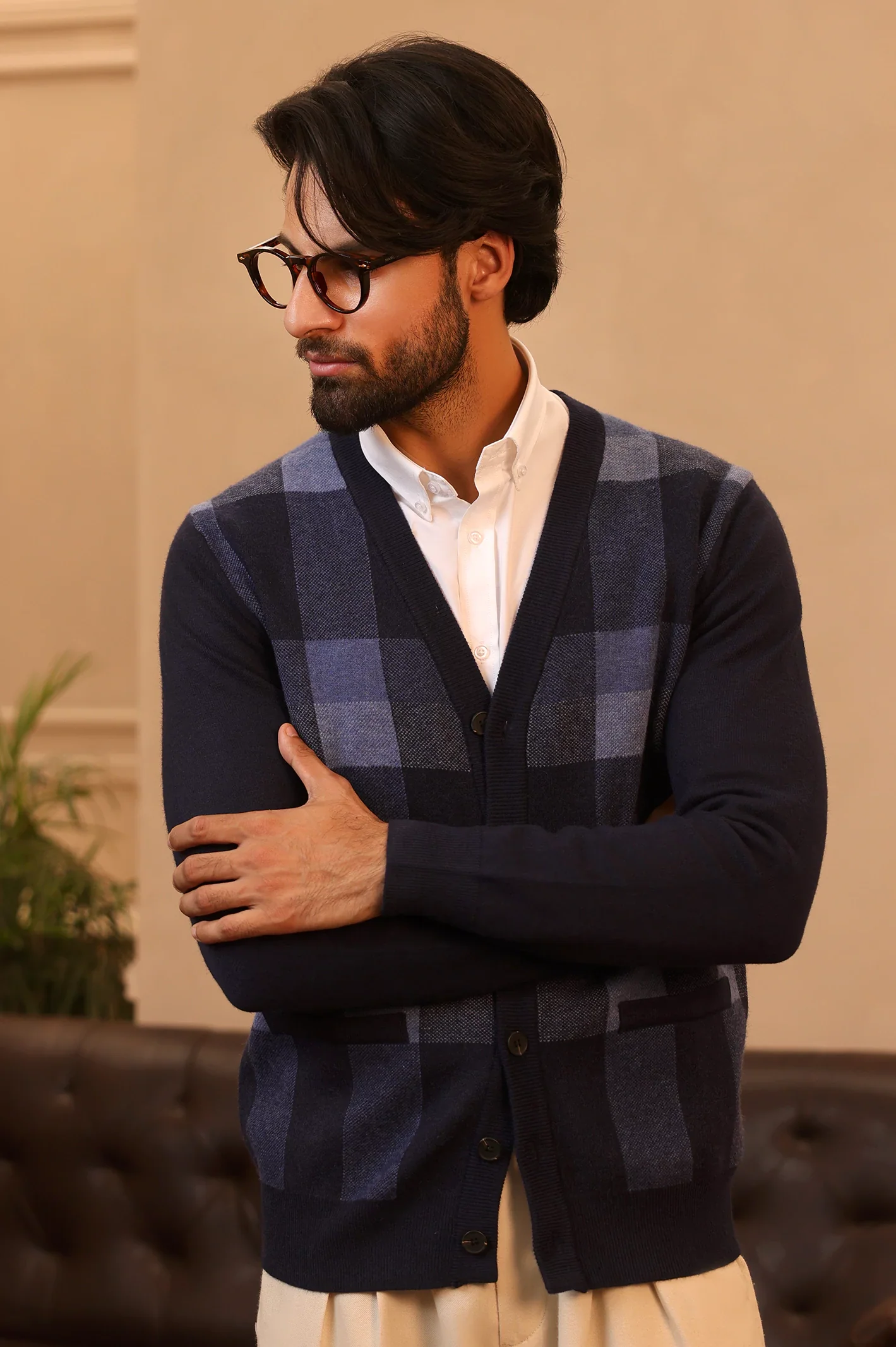 Men Full Sleeves multi Navy Cardigan - Image 3
