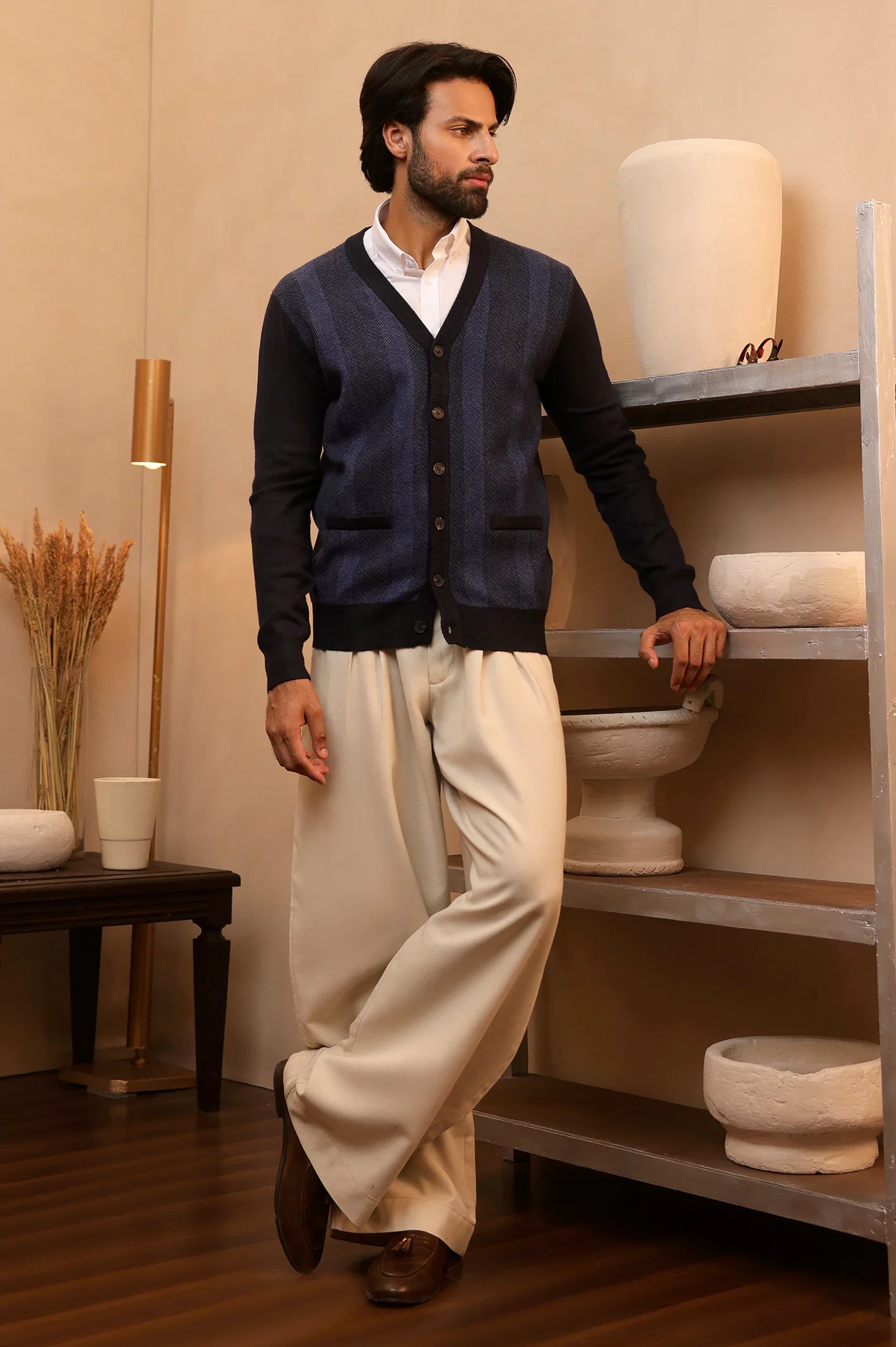 Men Full Sleeves Navy Cardigan - Image 2