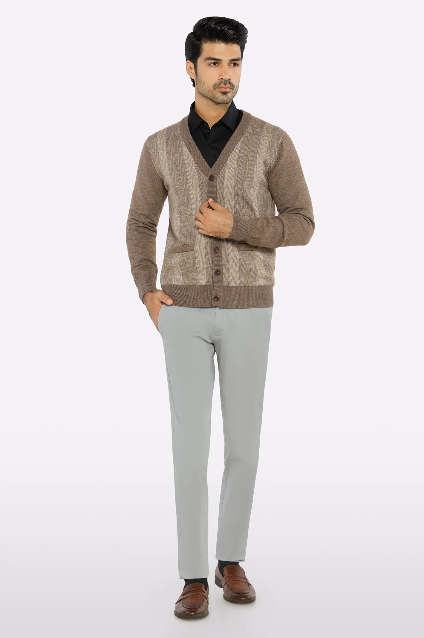 Men Full Sleeves Light Fawn Cardigan - Image 2