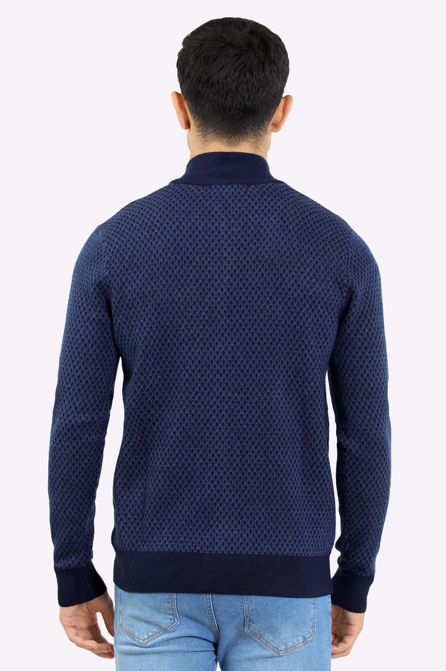 Men Dark Blue Zipper Cardigan - Image 3