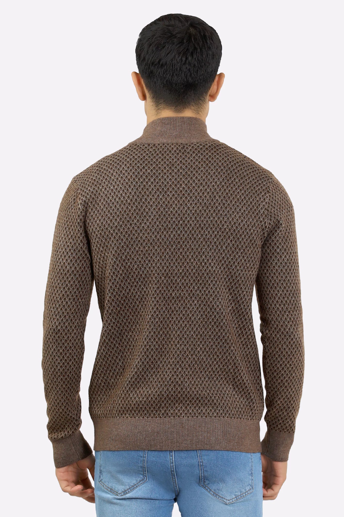 Men Dark Brown Zipper Cardigan - Image 3
