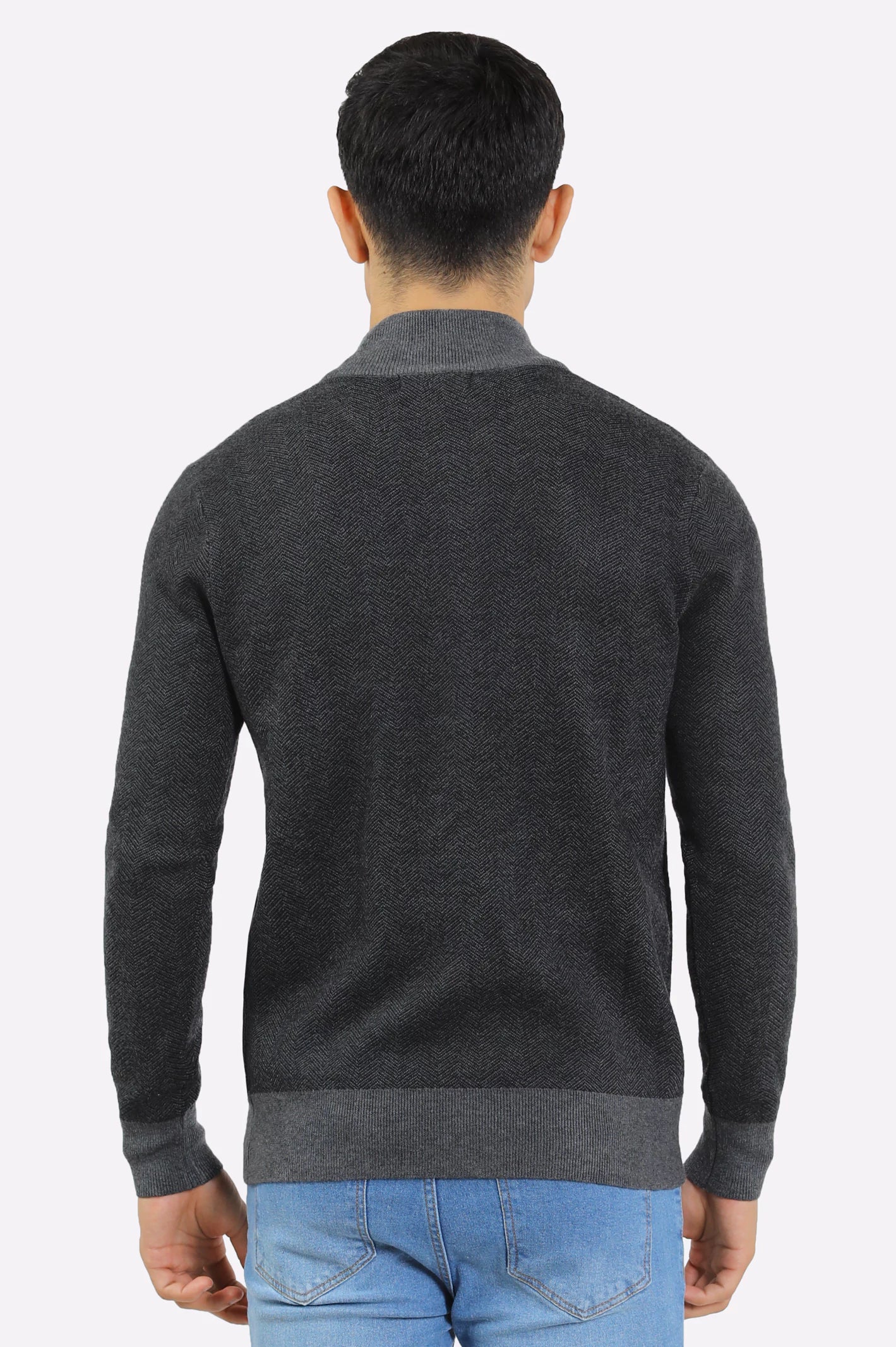 Men Light Grey Zipper Cardigan - Image 3