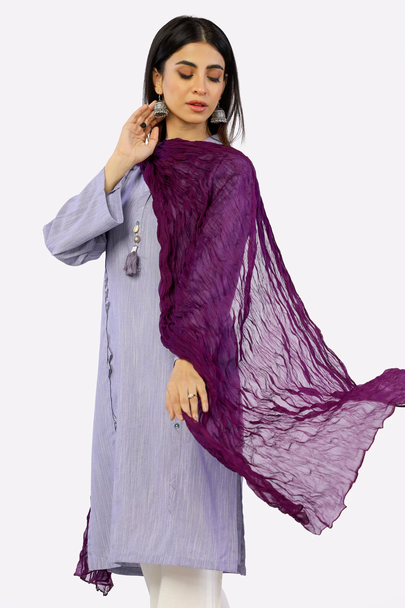 Purple Crinkle Chiffon Dupatta - Image 2