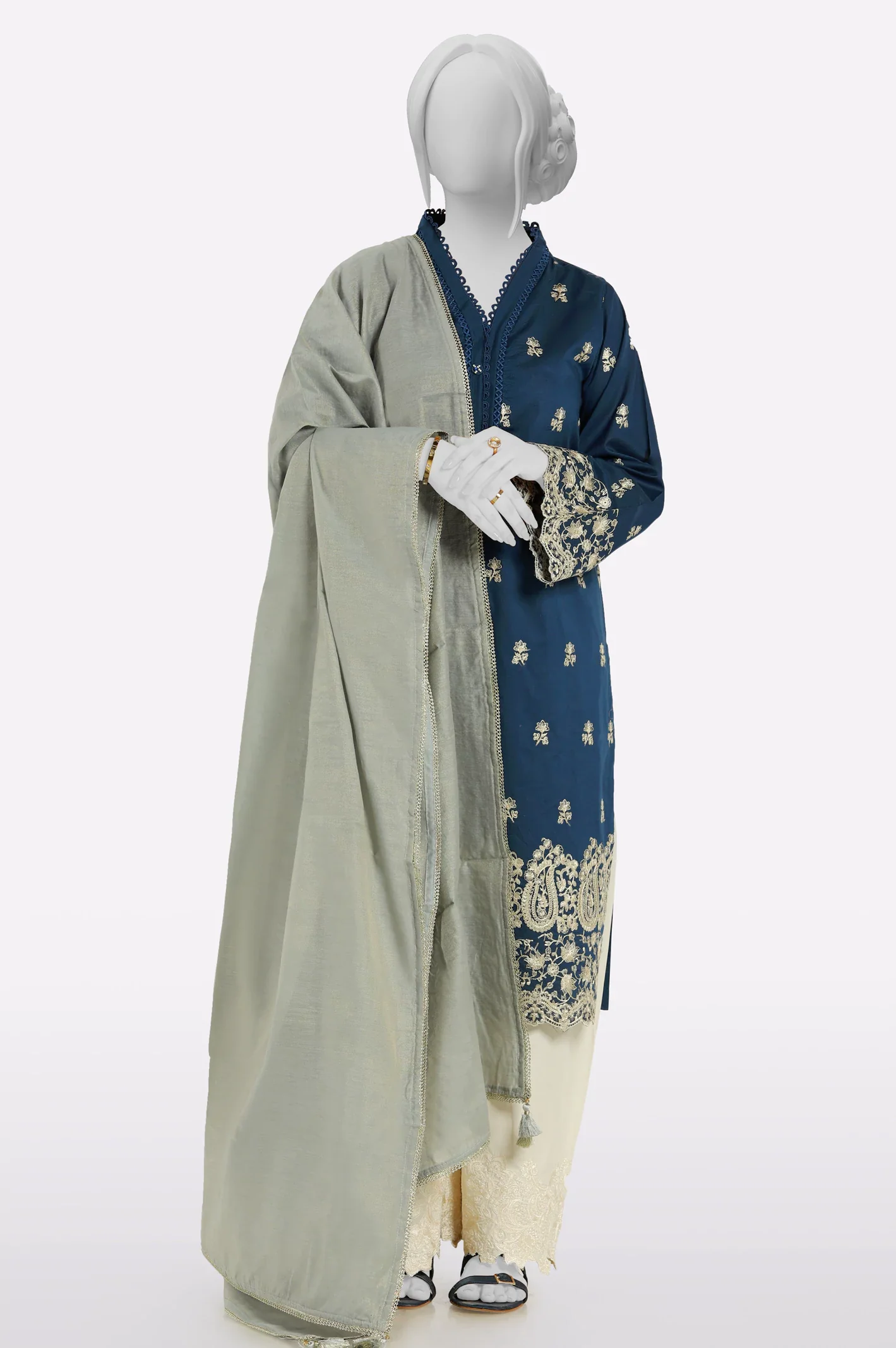 Grey Plain Dupatta - Image 3