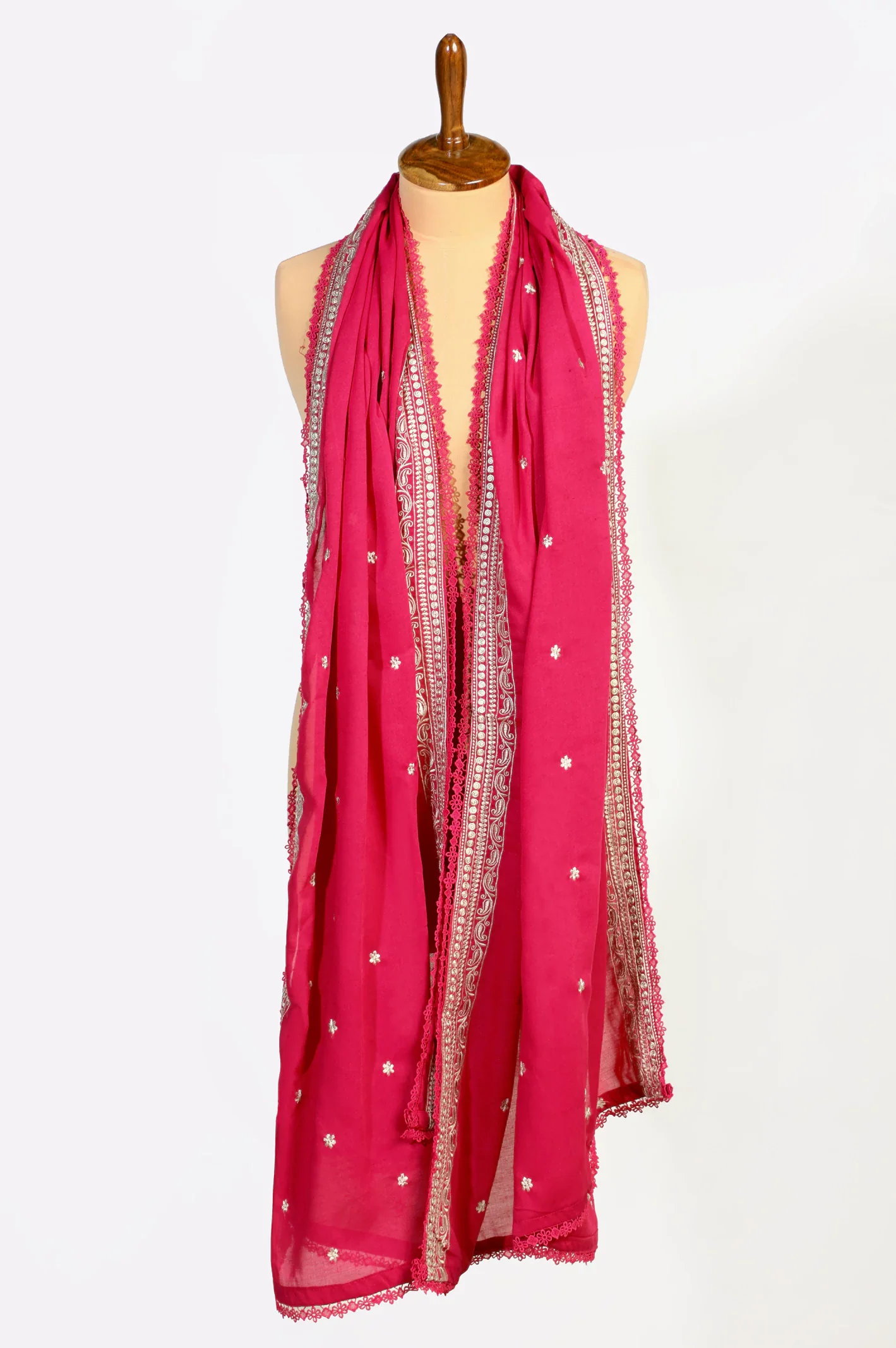 Magenta Embroidered Dupatta - Image 2