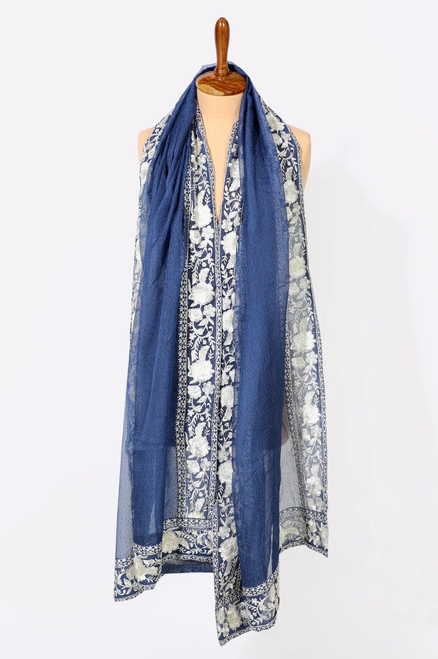 Dark Blue Embroidered Dupatta - Image 2
