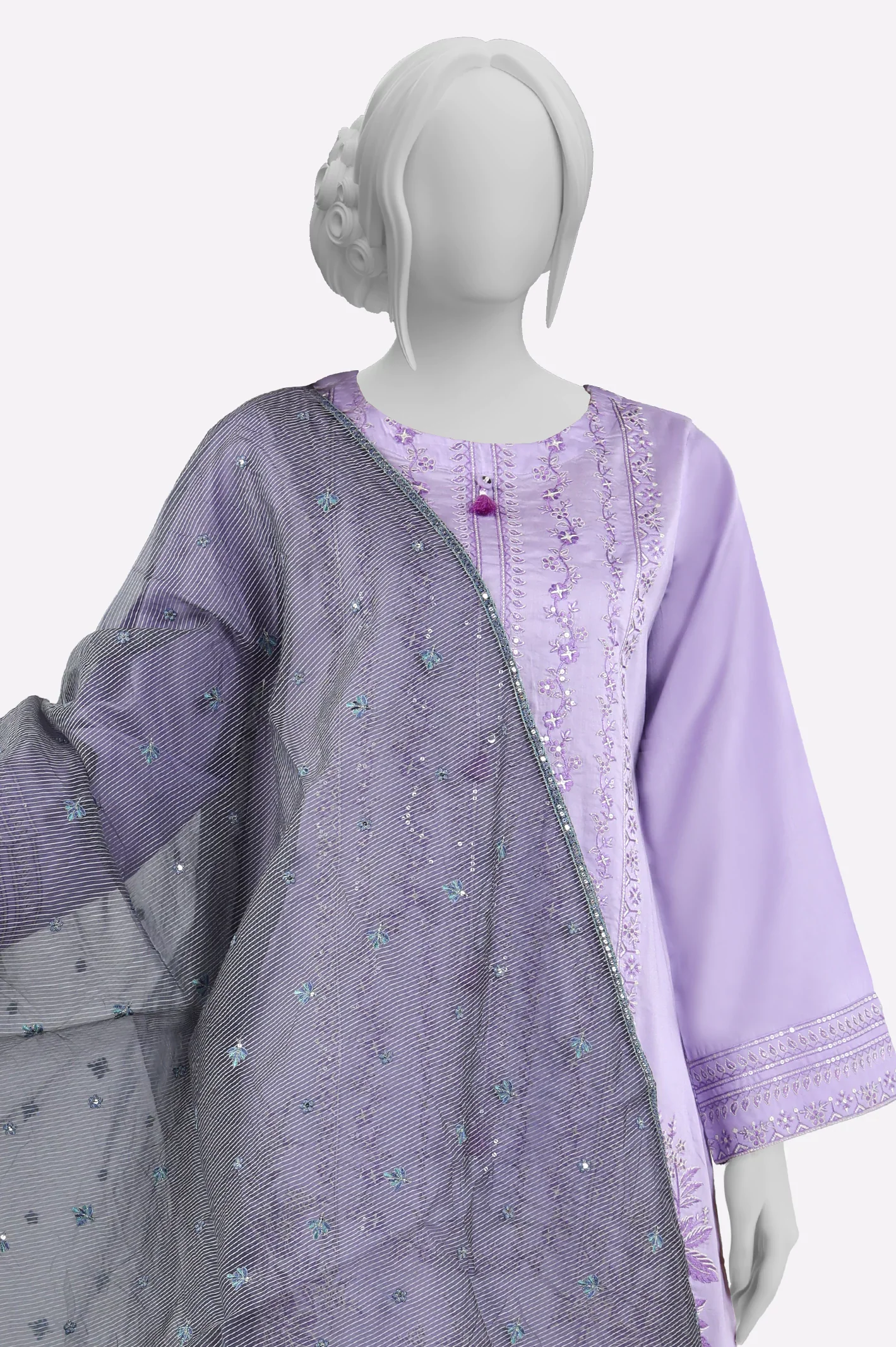 Blue Embroidered Dupatta - Image 2