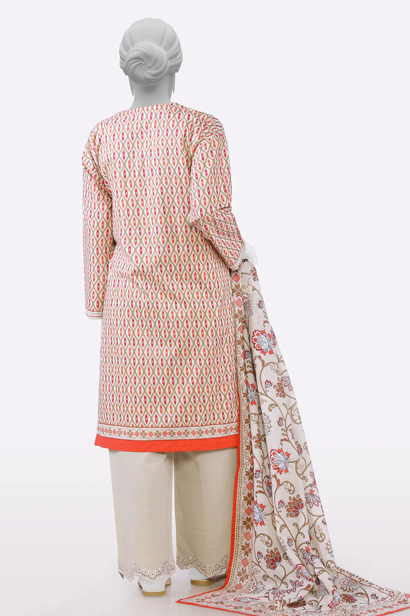 Cream Printed Kurti With Dupatta - Image 3