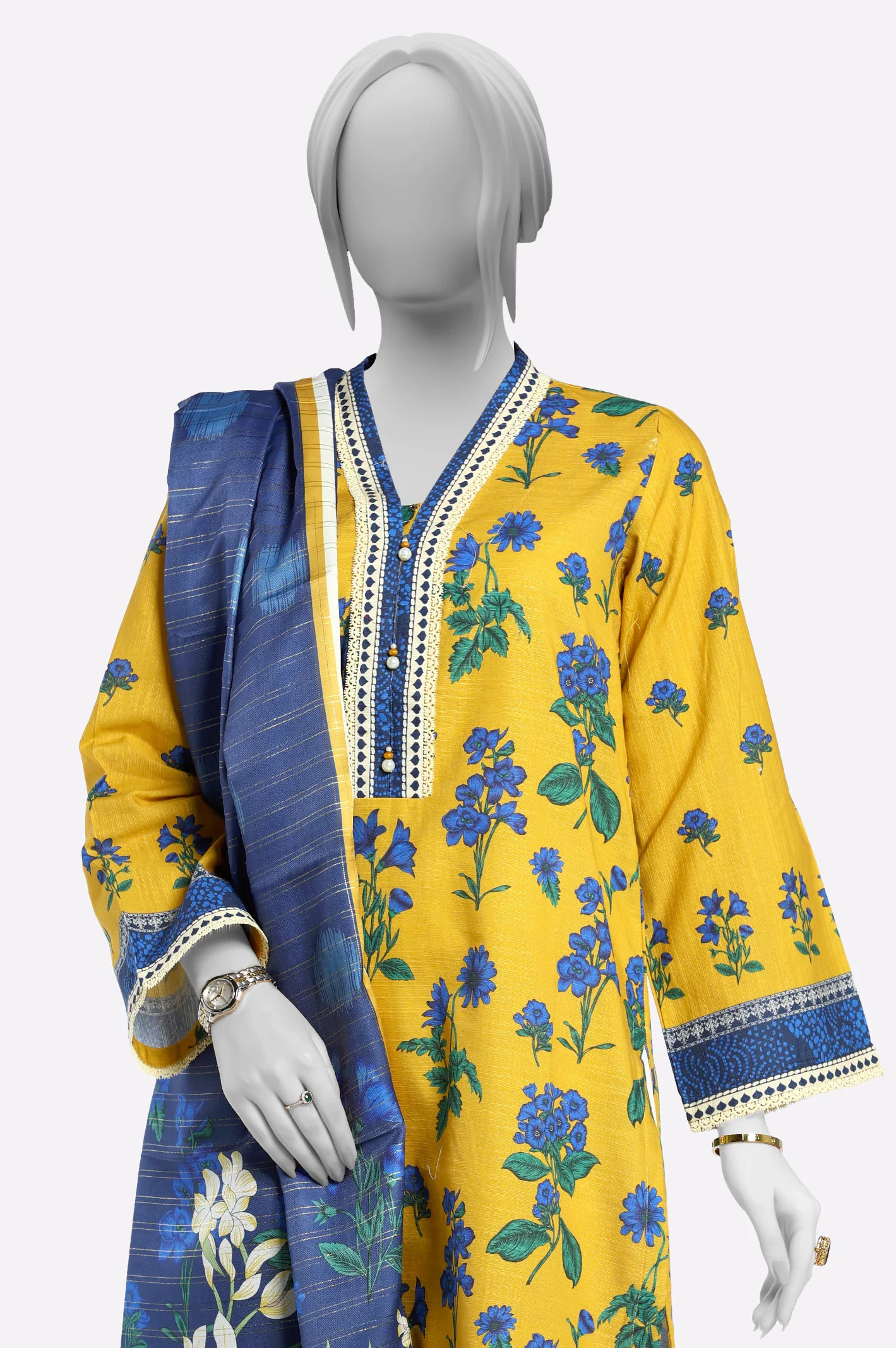 Mustard Printed Kurti With Dupatta - Image 2
