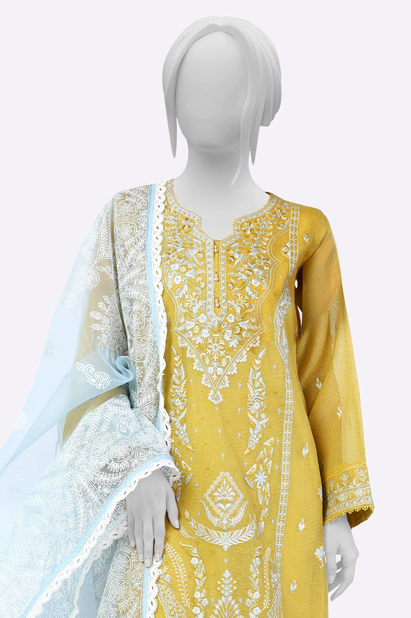 Yellow Embroidered Kurti With Dupatta - Image 2