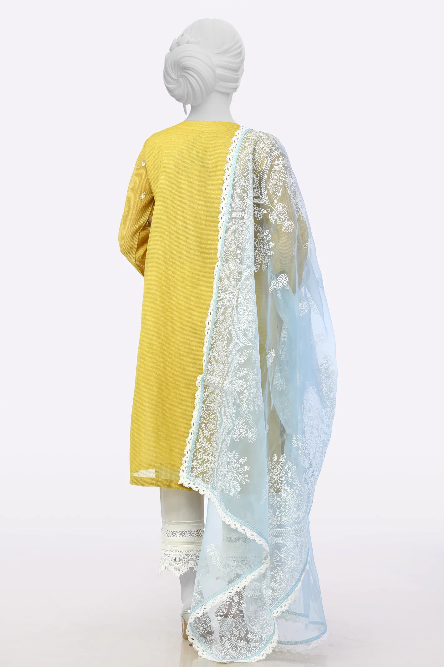 Yellow Embroidered Kurti With Dupatta - Image 3