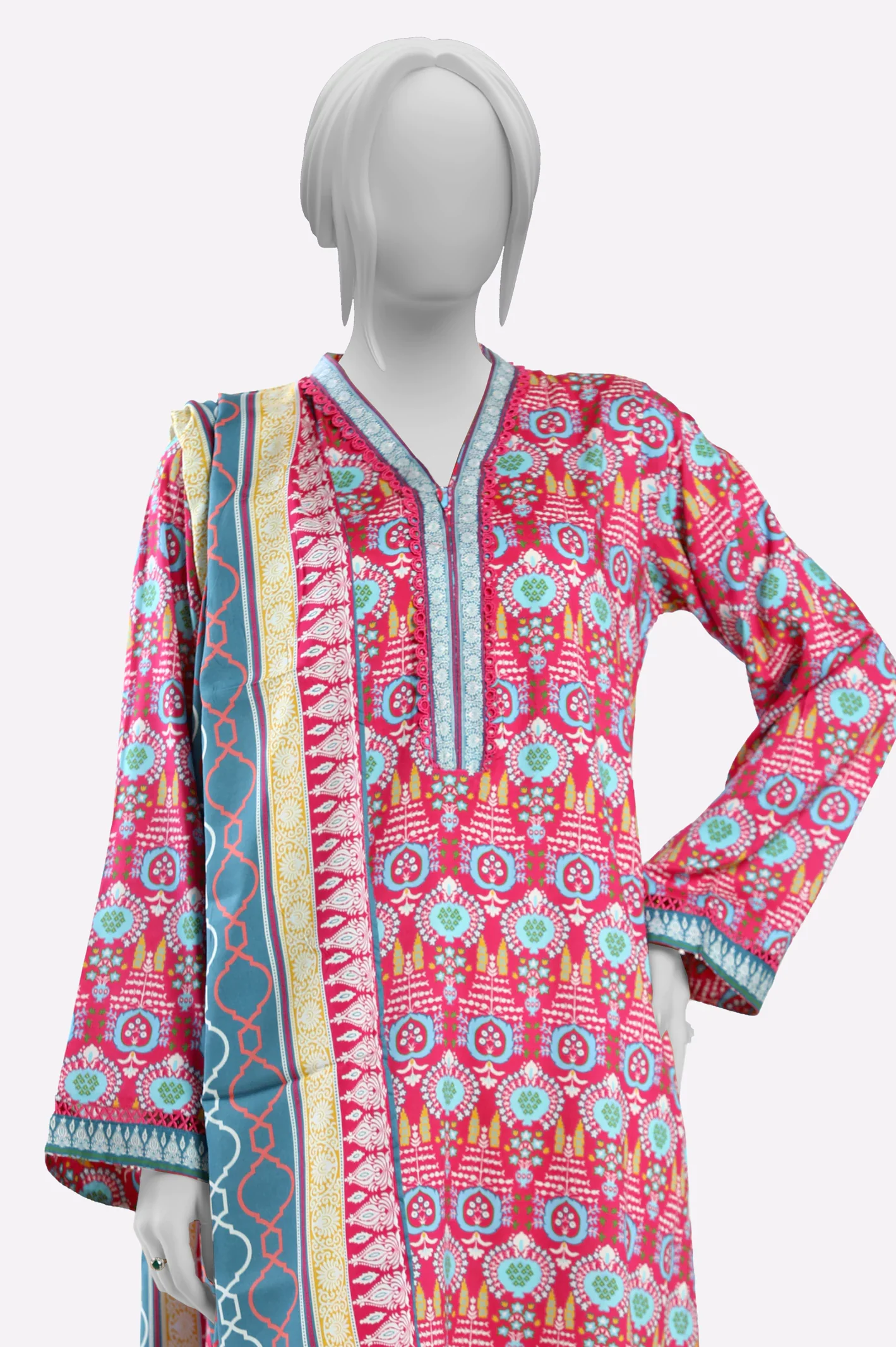 Pink Printed Kurti With Dupatta - Image 2