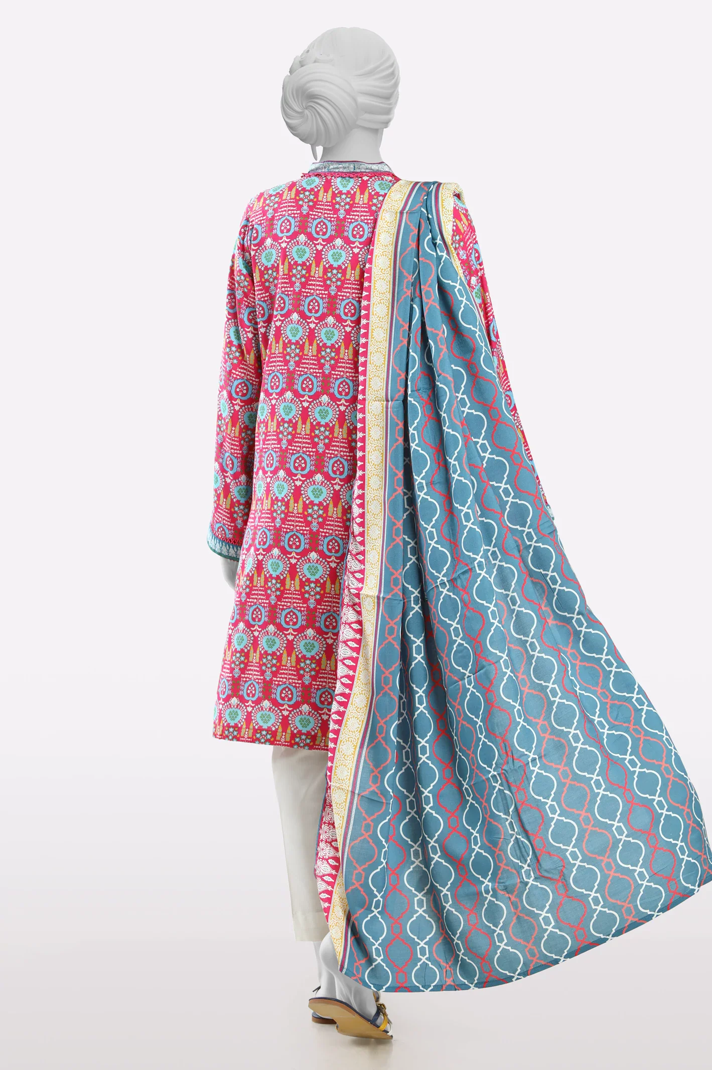 Pink Printed Kurti With Dupatta - Image 3