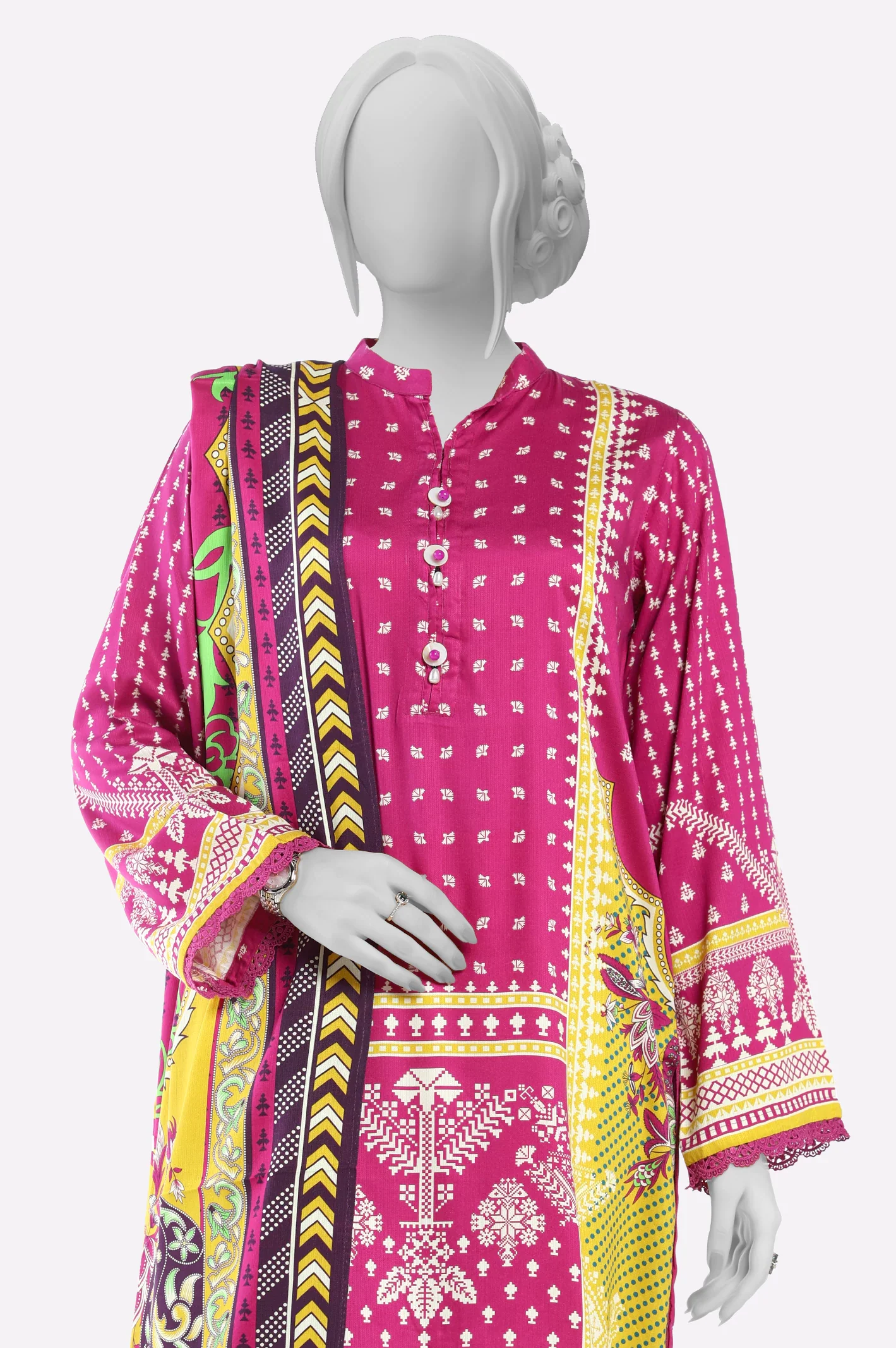 Pink Printed Kurti With Dupatta - Image 2