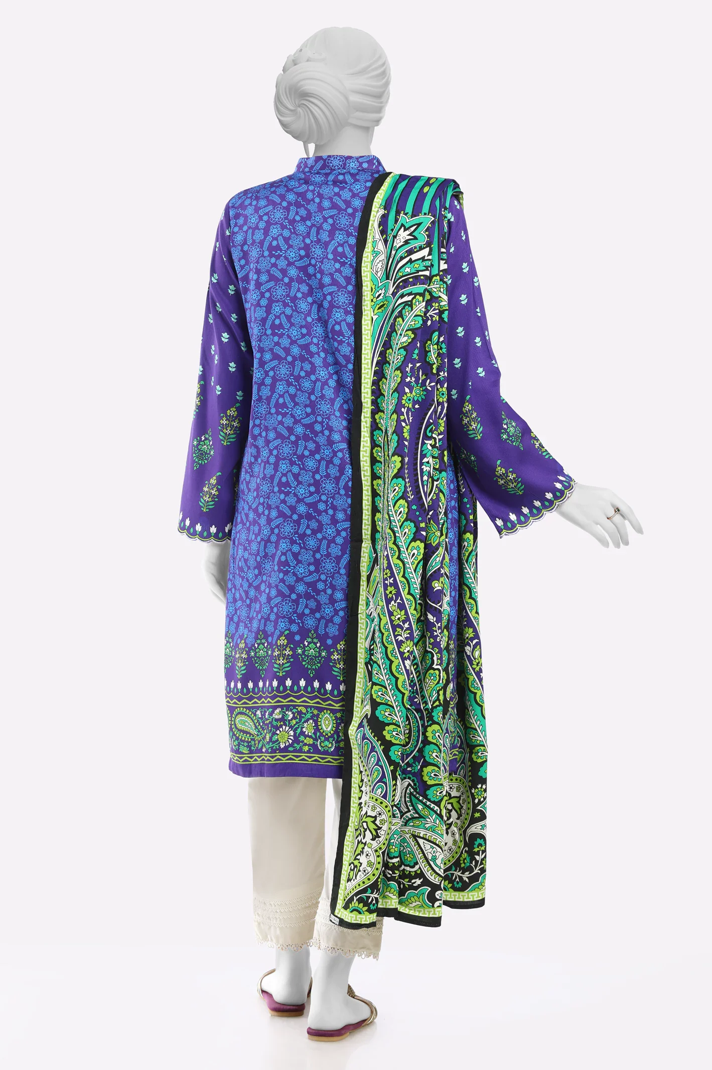 Purple Printed Embroidered Kurti With Dupatta - Image 3