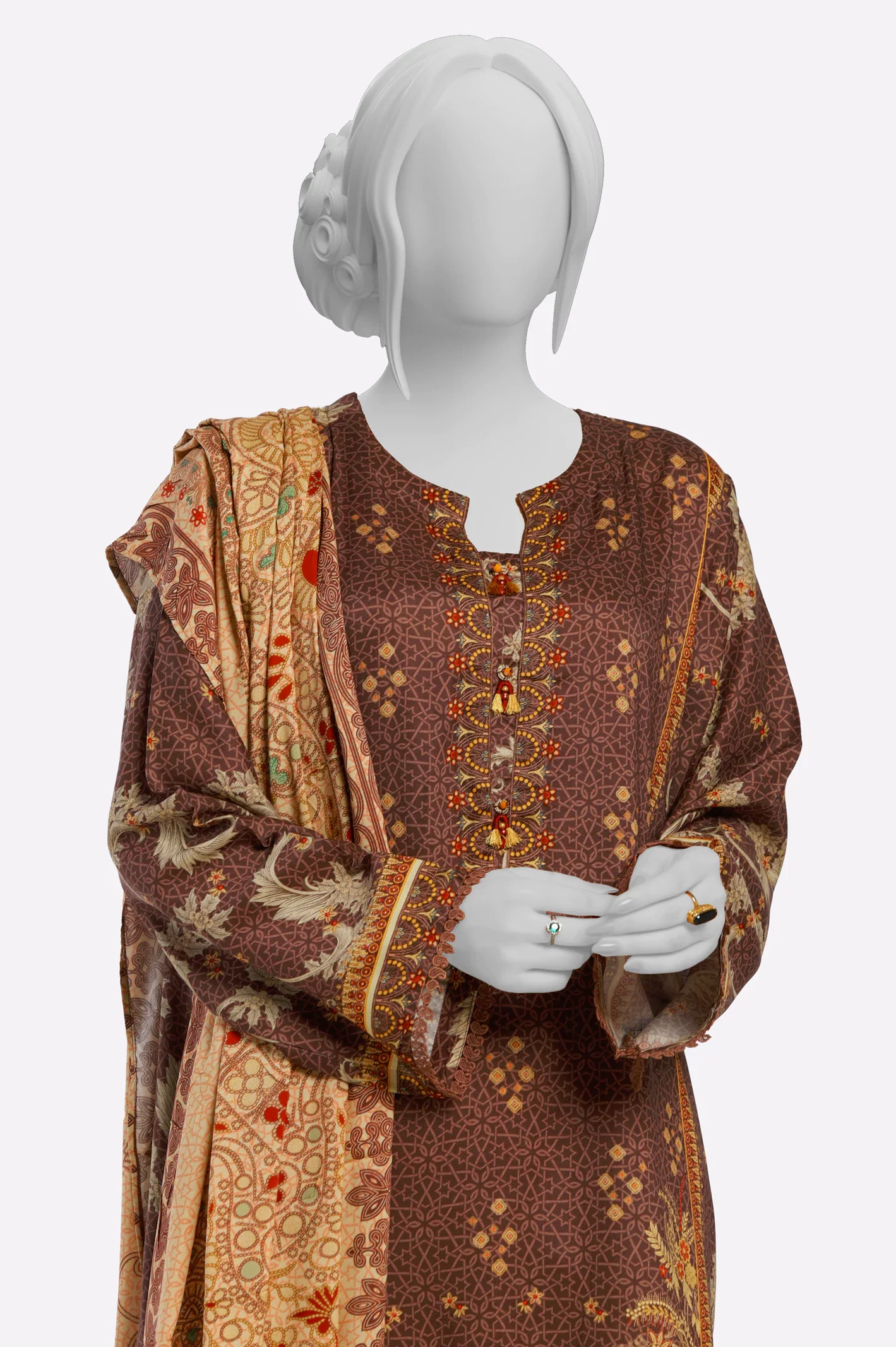 Brown Printed Kurti With Dupatta - Image 2
