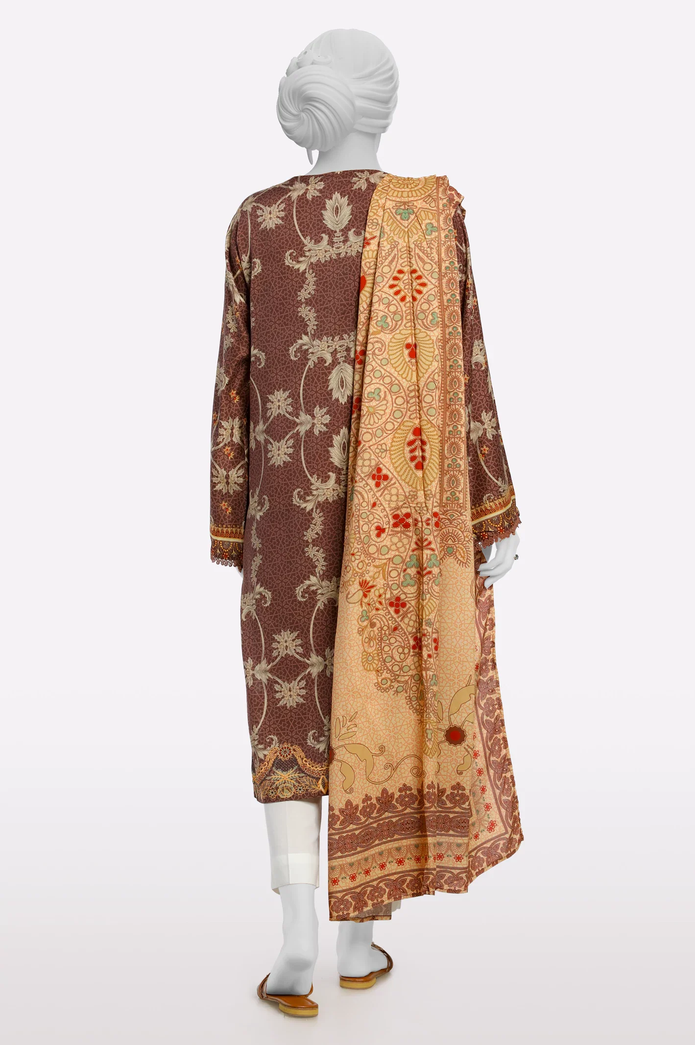 Brown Printed Kurti With Dupatta - Image 3