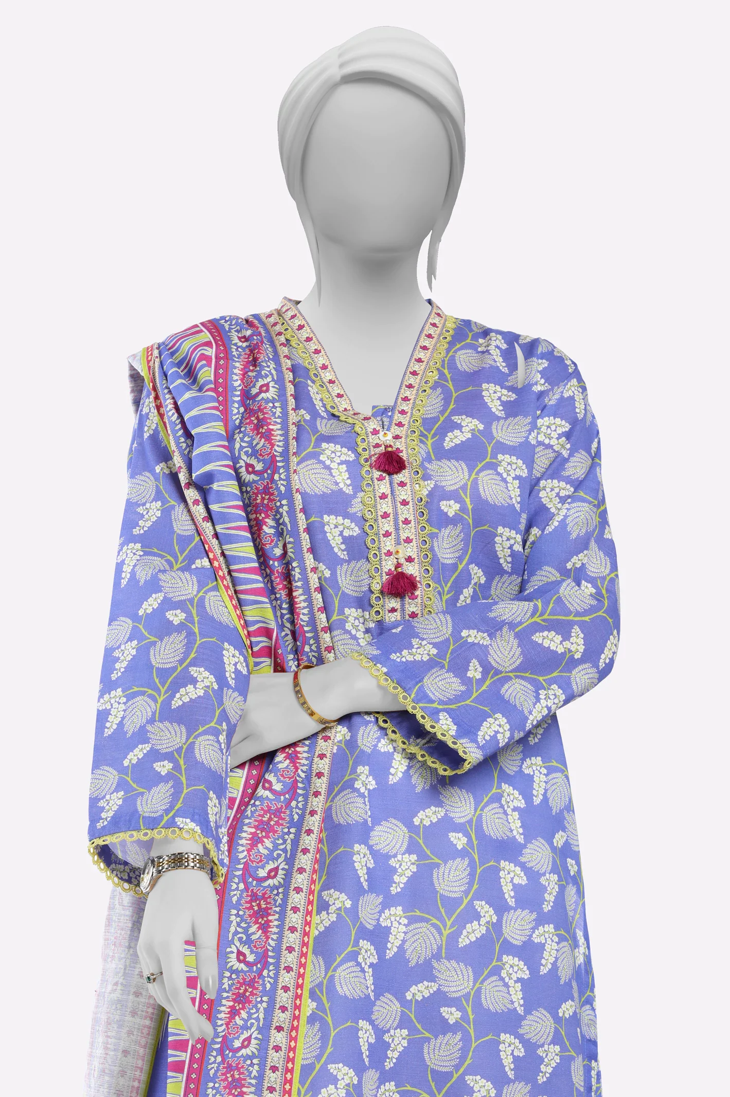 Blue Printed Kurti With Dupatta - Image 2