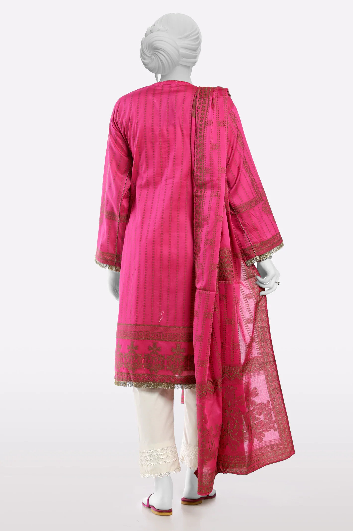 Pink Purple Embroidered Kurti With Dupatta - Image 3