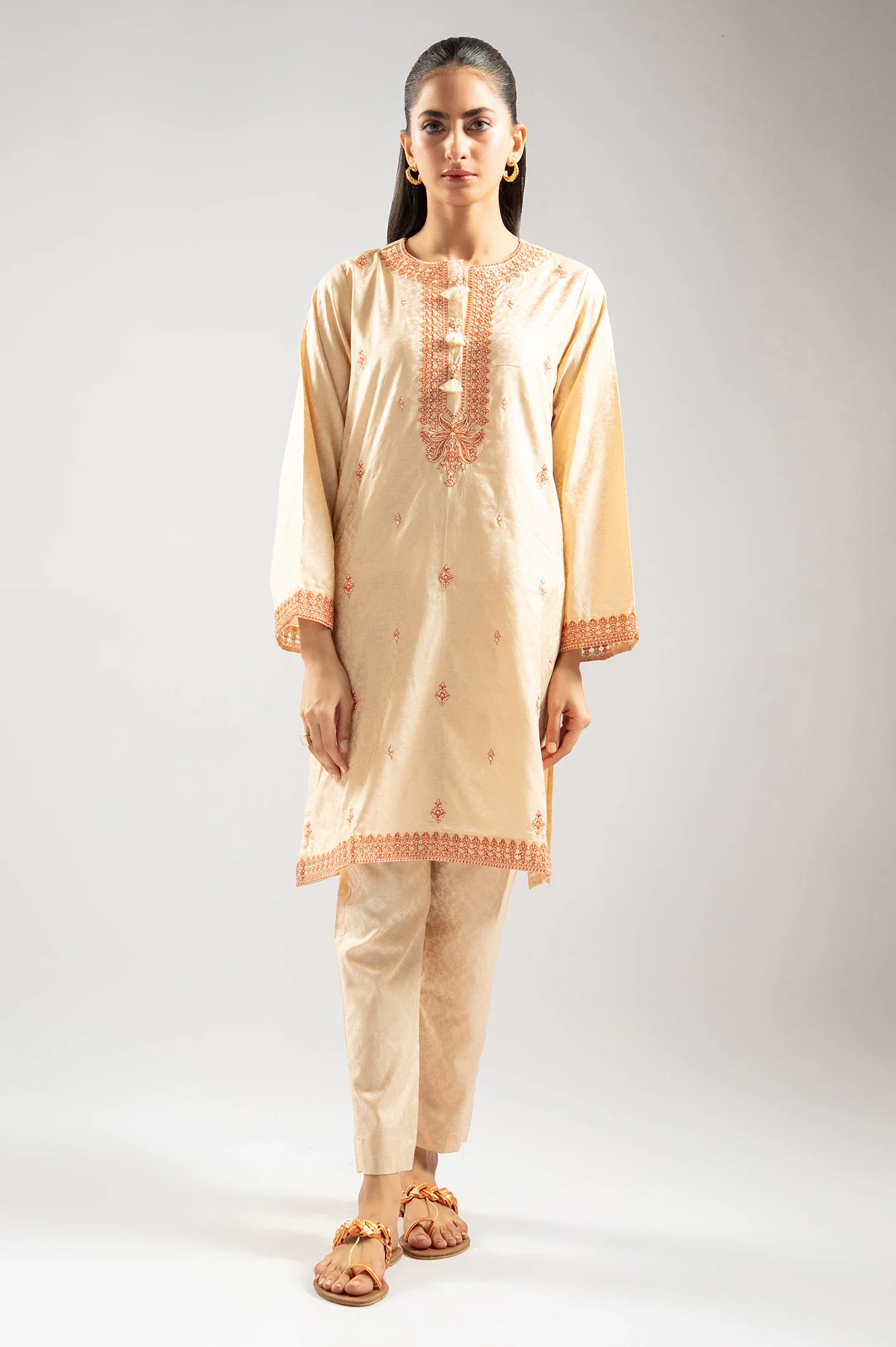 Beige Embroidered 2PC