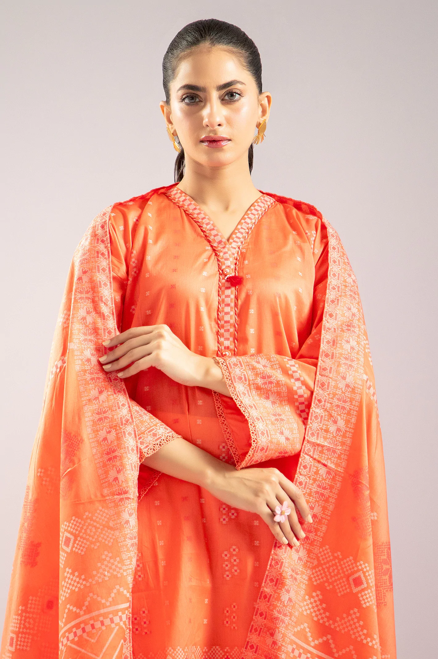 Coral Stylised Kurti with Dupatta - Image 2