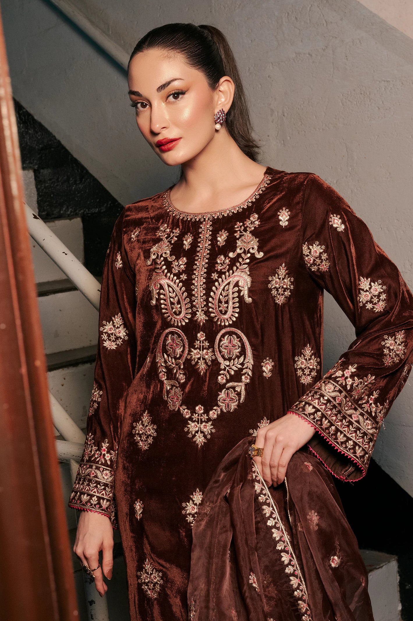 Brown Embroidered 2PC - Image 2