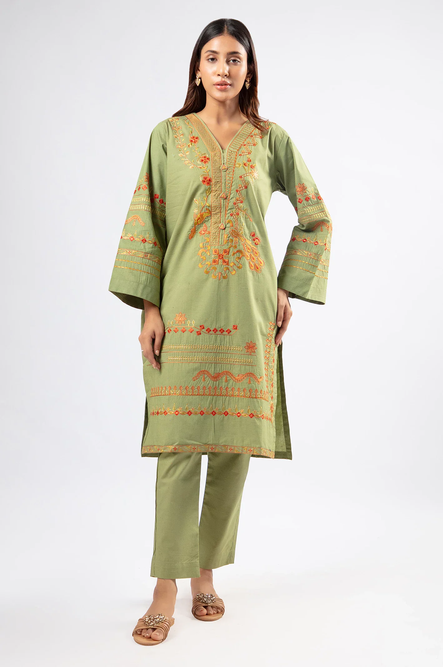 Green Embroidered 2PC