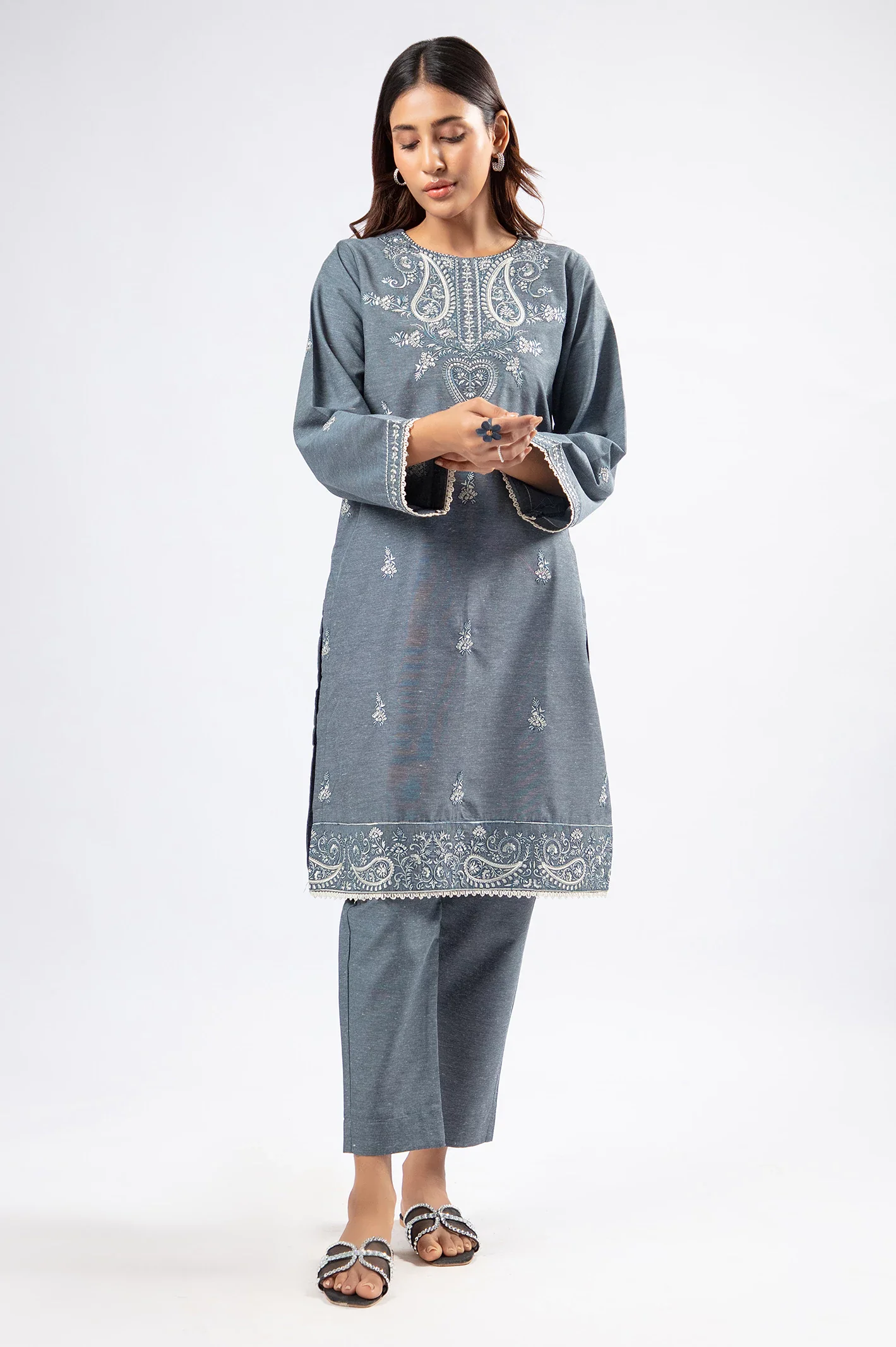 Grey Embroidered 2PC - Image 3