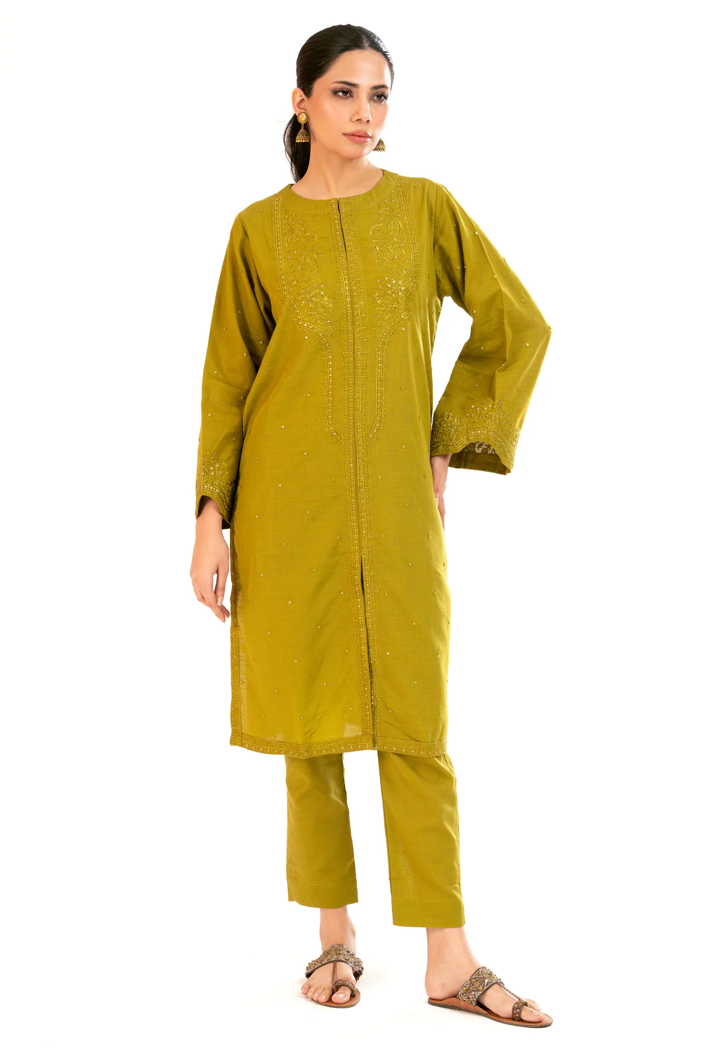 Olive Embroidered 2PC - Image 2
