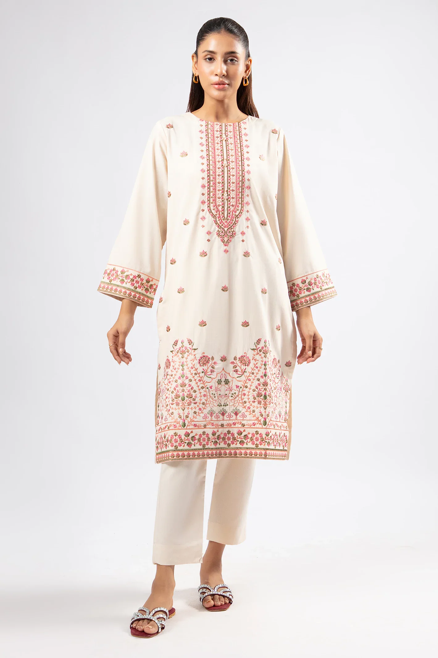 Beige Embroidered 2PC