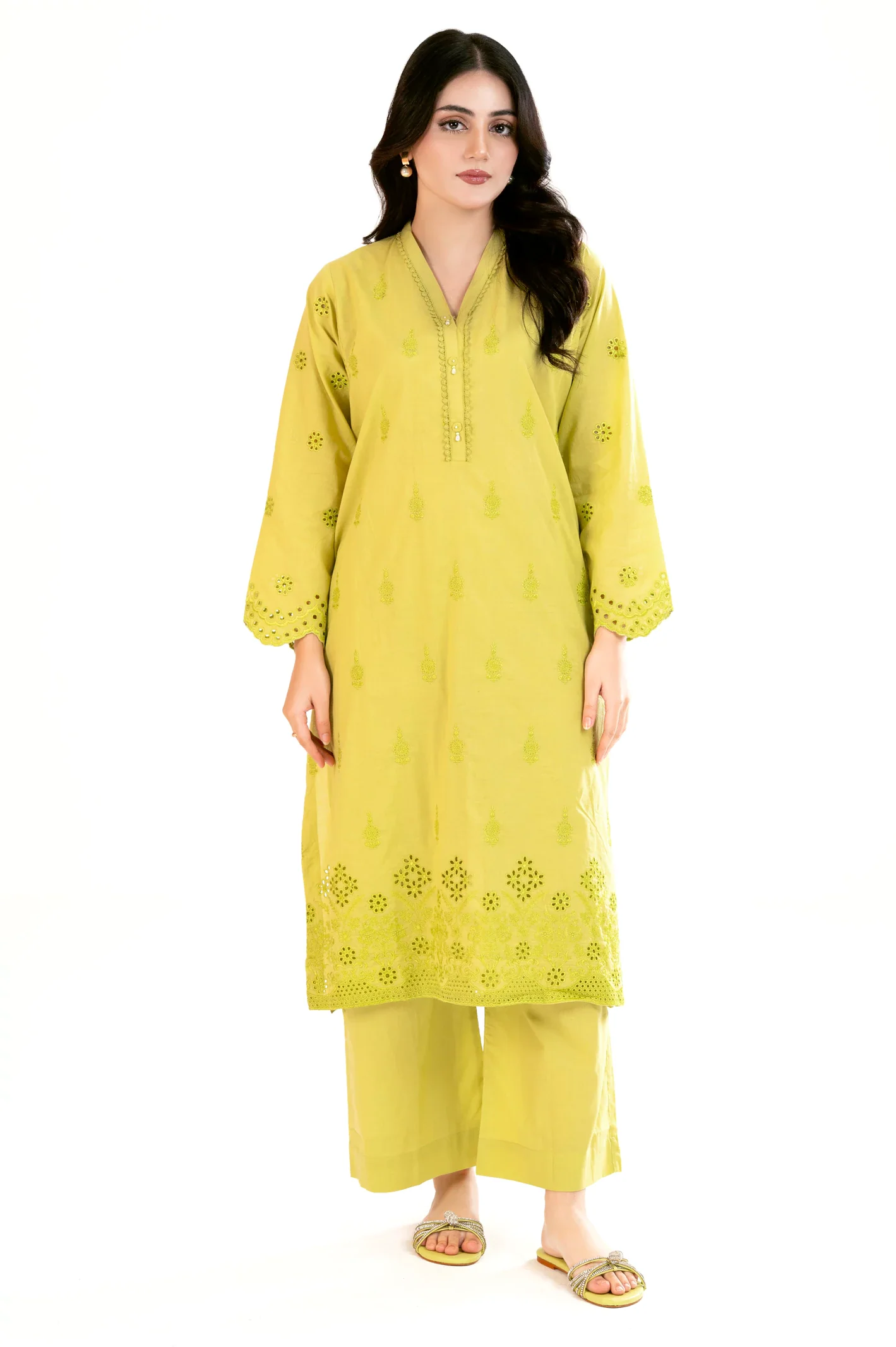 Parrot Green Embroidered 2PC