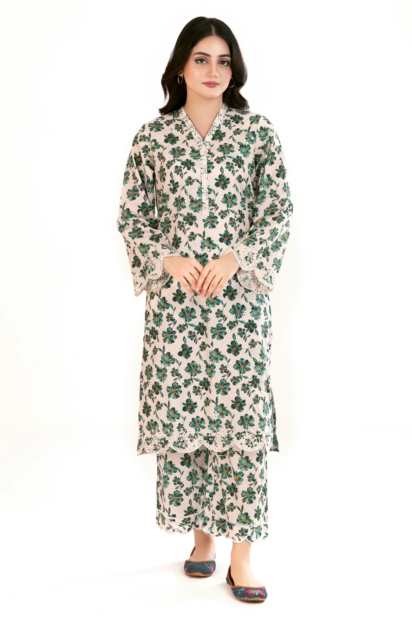 Beige Printed Embroidered 2PC - Image 2