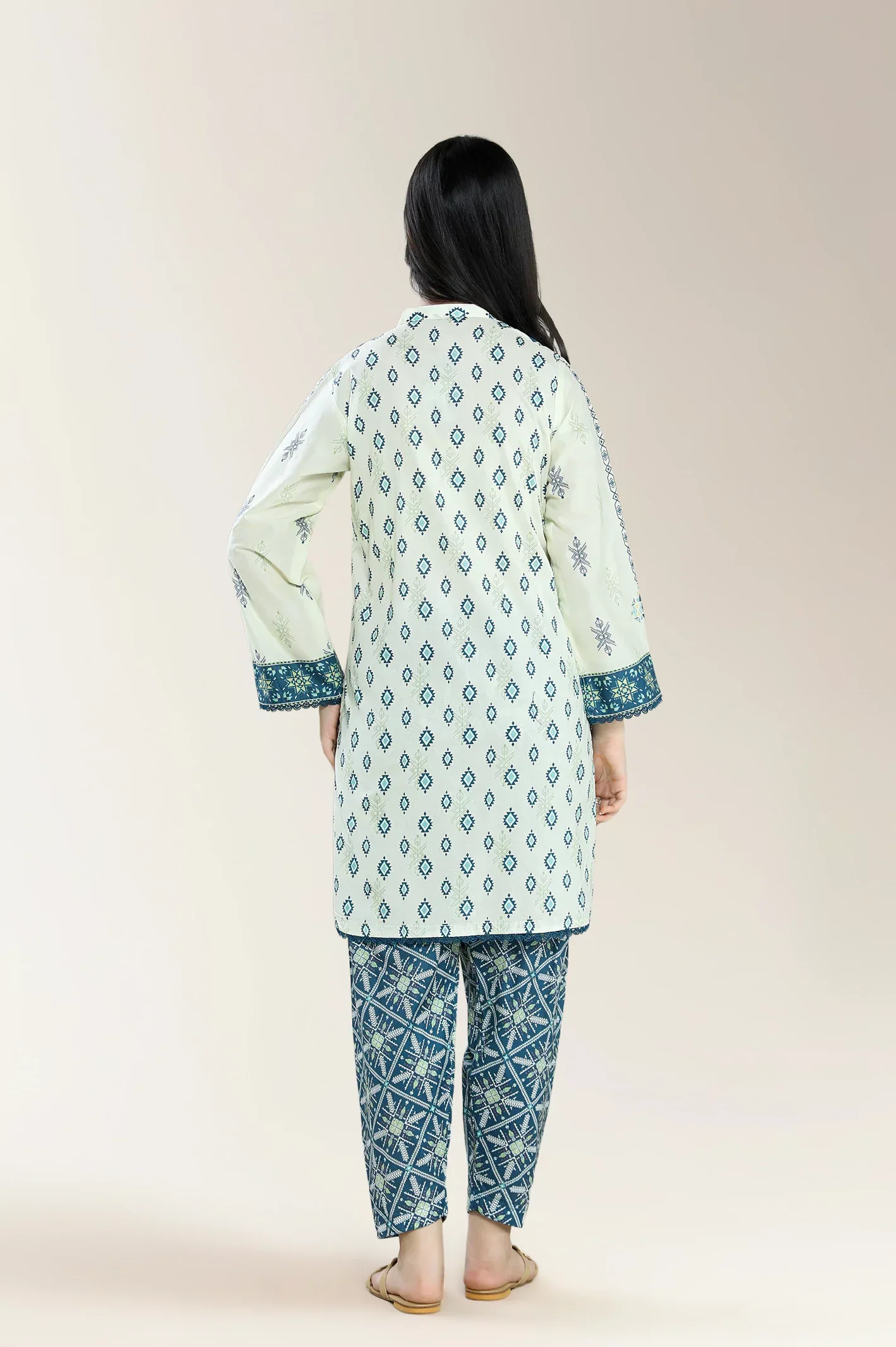 Printed Cambric-Beige 2PC - Image 2