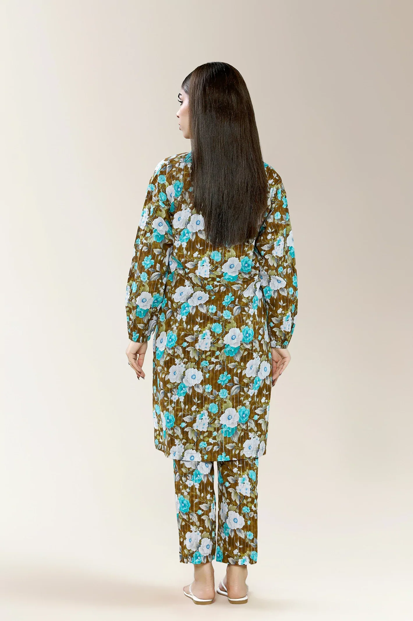Printed Dobby Olive 2PC - Image 2