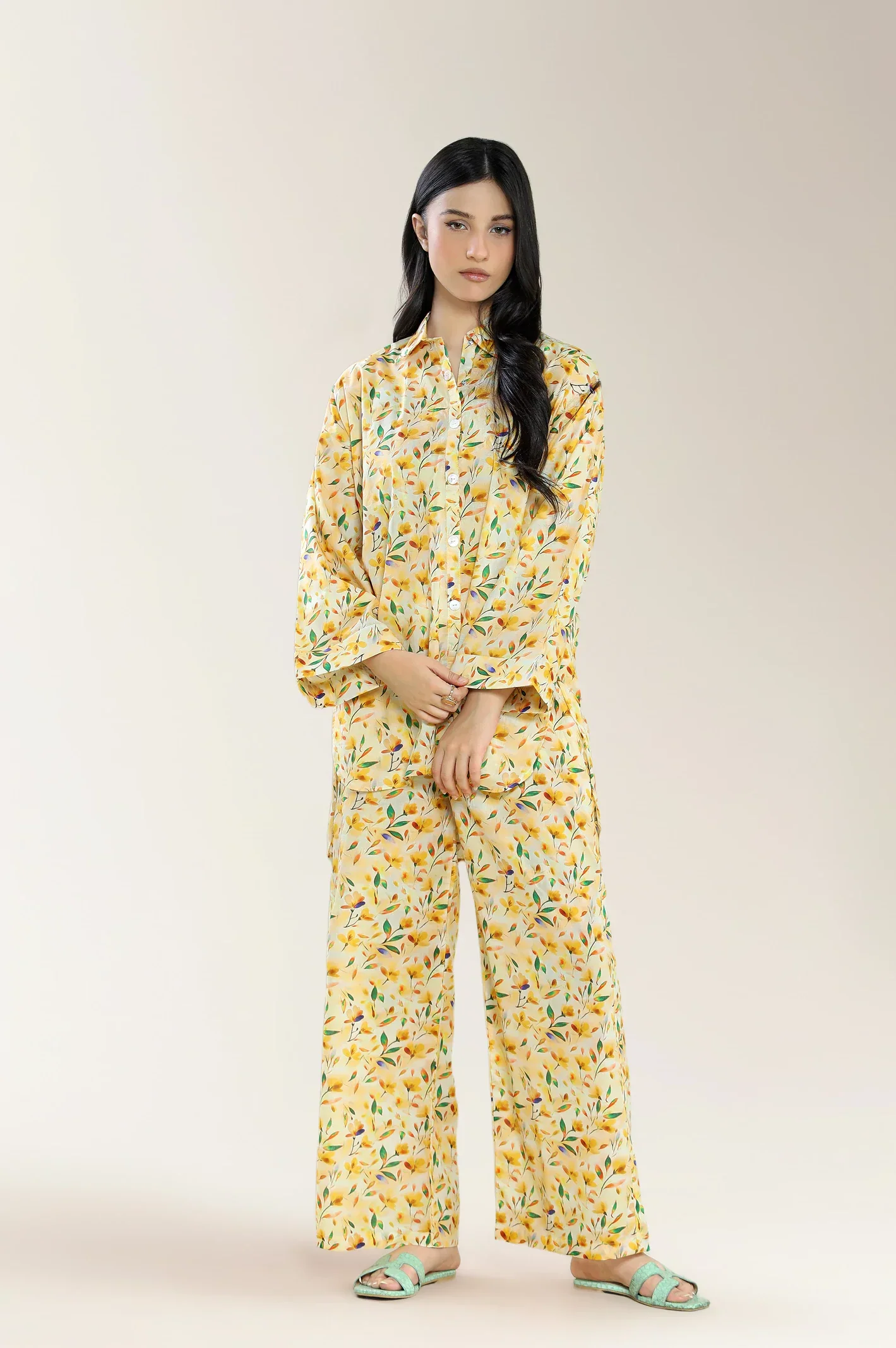 Basic Printed Lawn-Cream 2PC