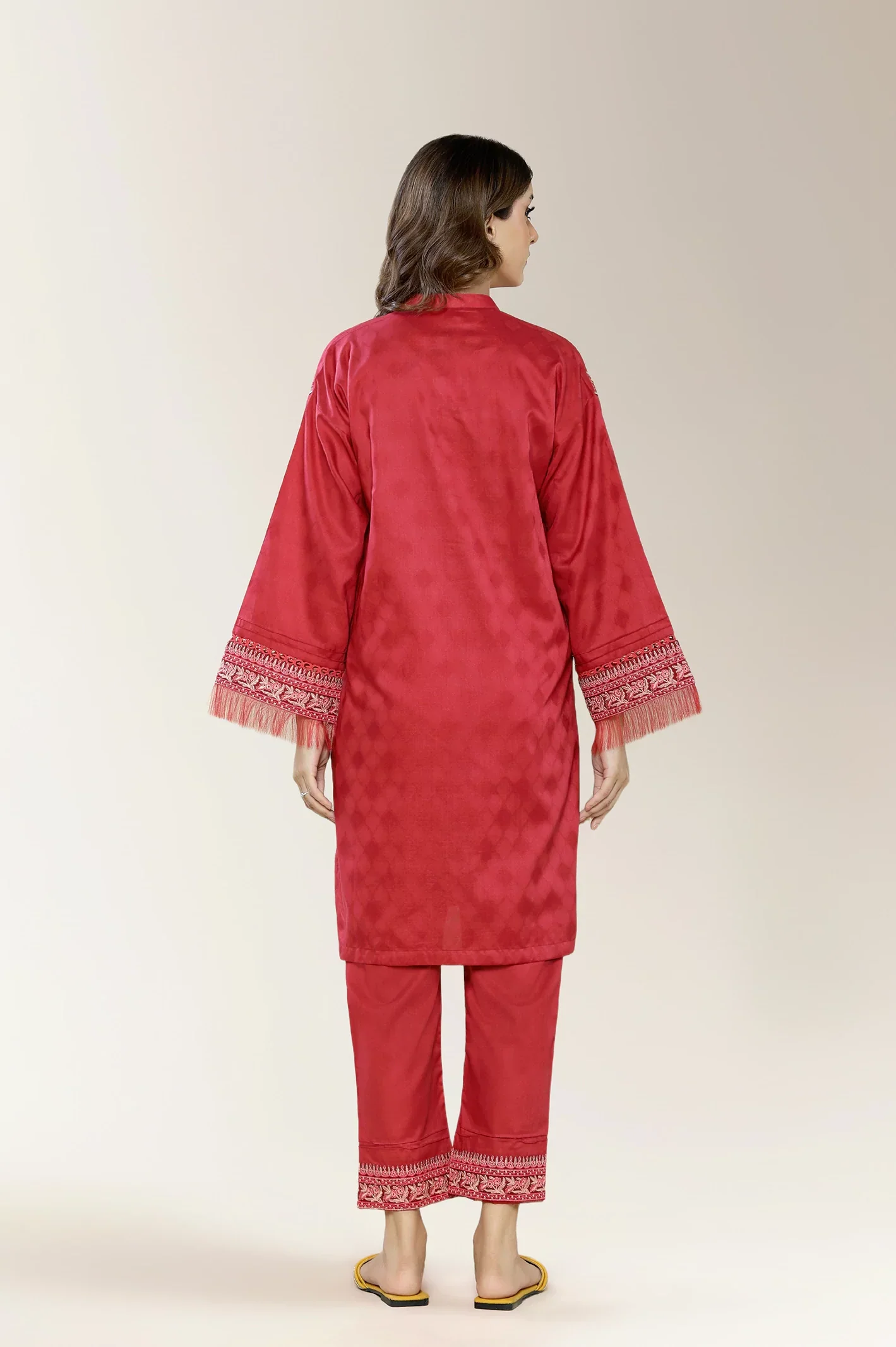 Embroidered Cotton Jacquard Red 2PC - Image 2