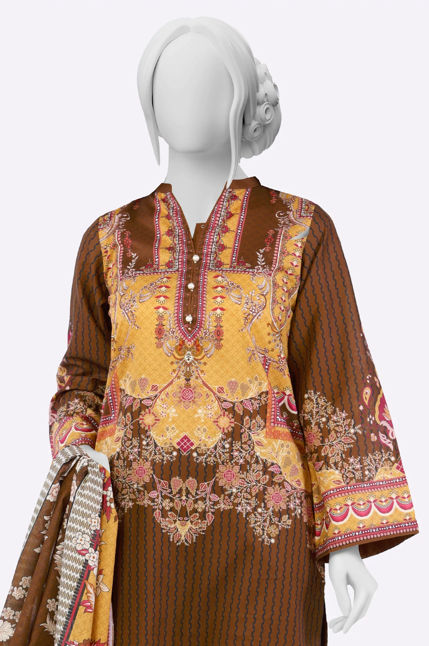Brown Printed 3PC - Image 2