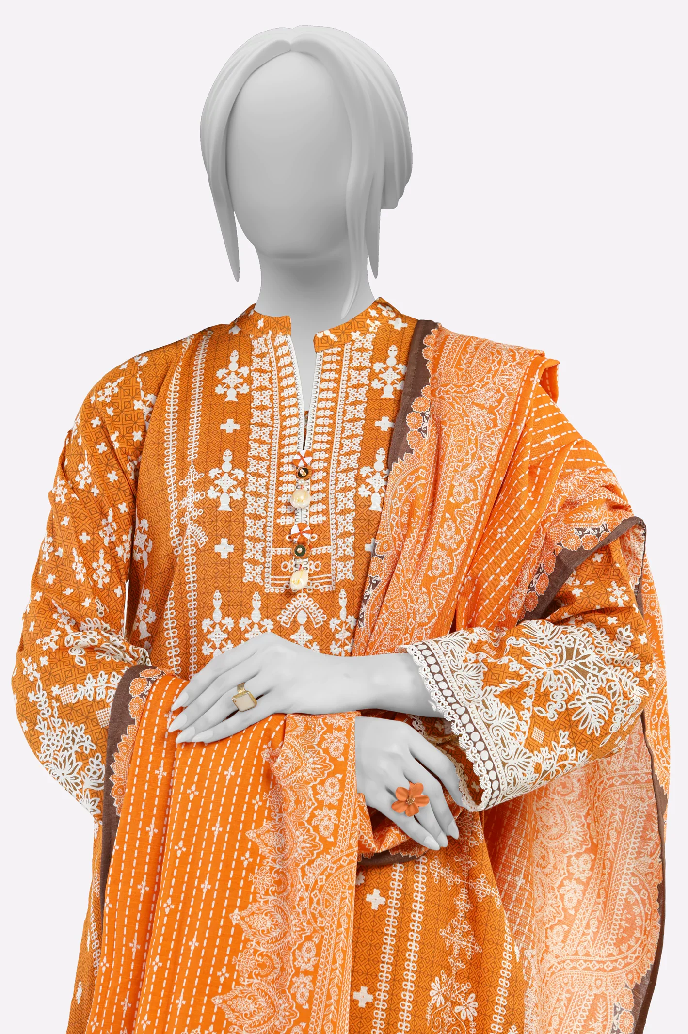 Orange Printed 3PC - Image 2