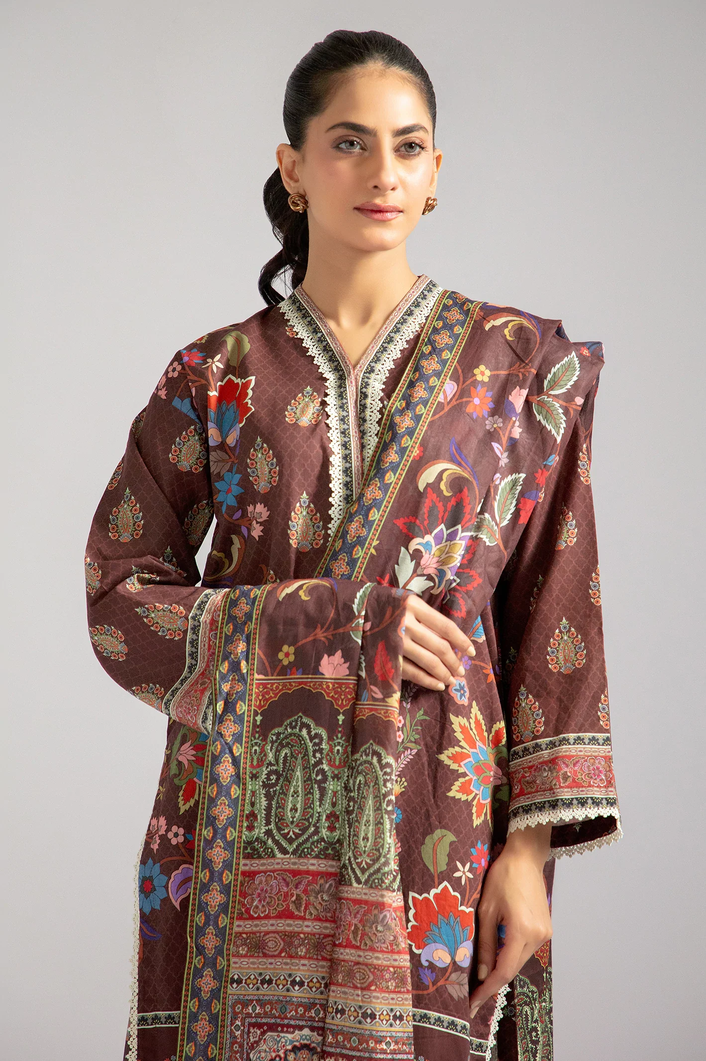 Brown Printed 3PC - Image 2