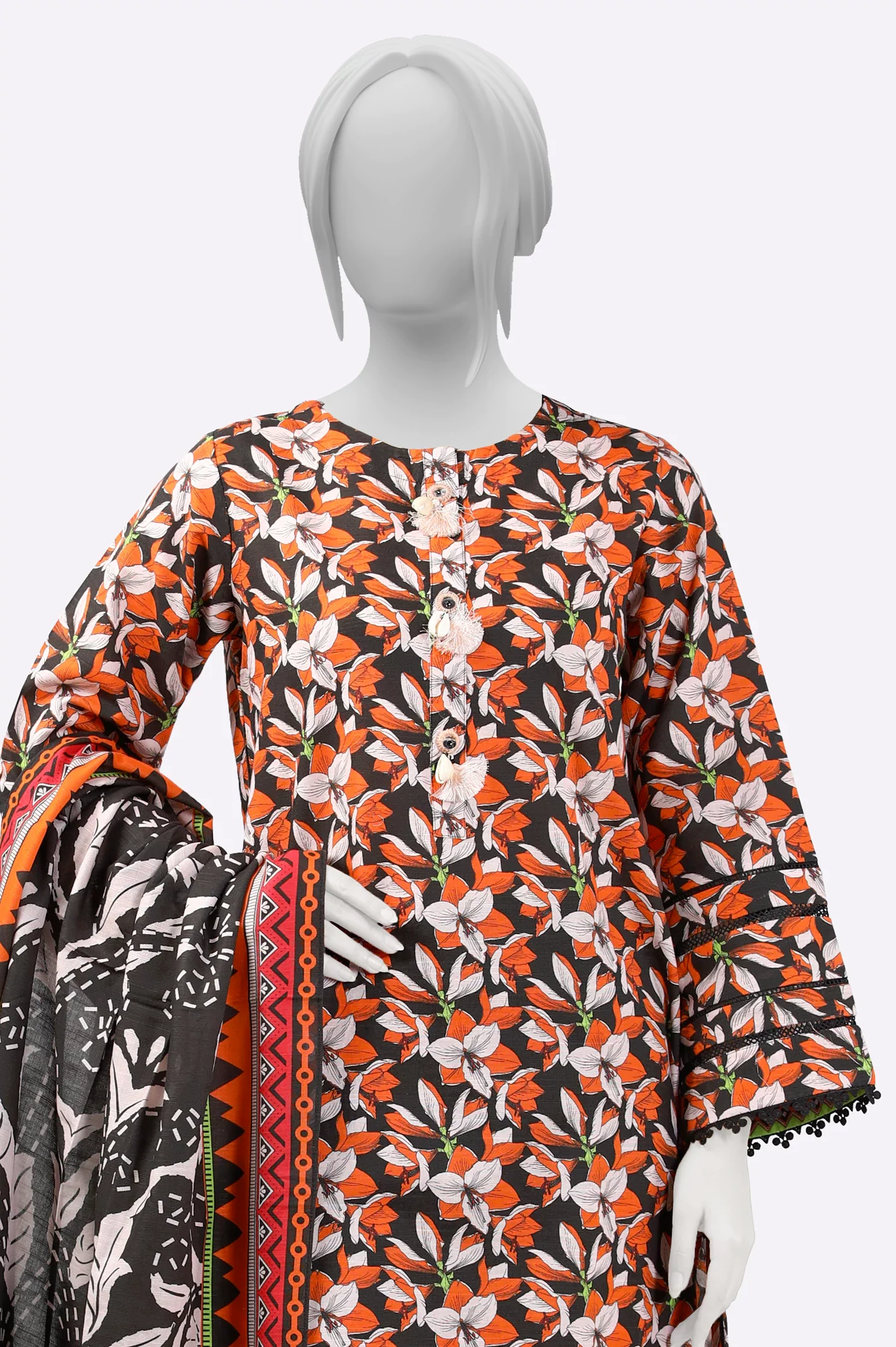 Orange Printed 3PC - Image 2