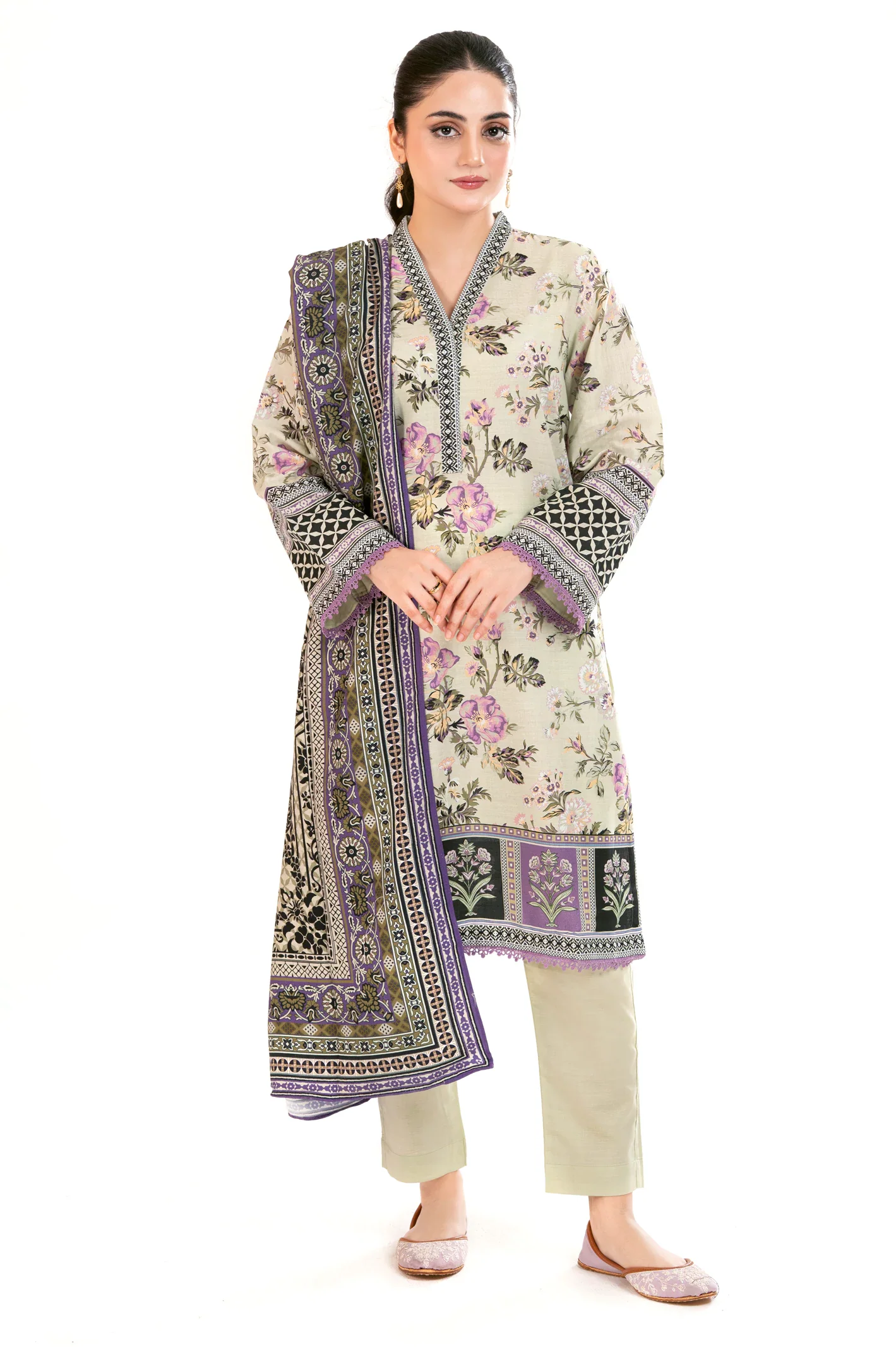 Light Green Printed 3PC