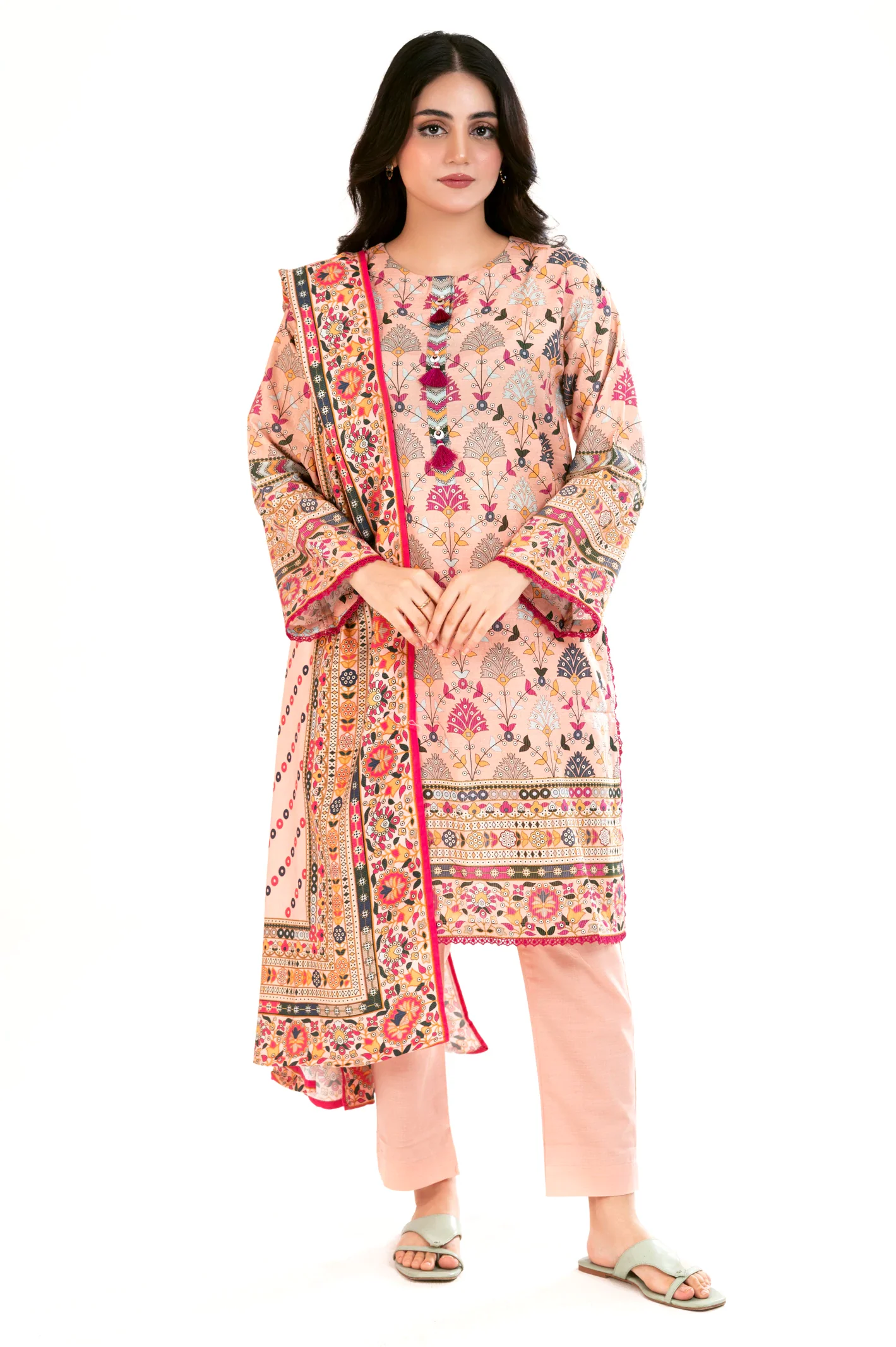 Peach Printed 3PC - Image 3