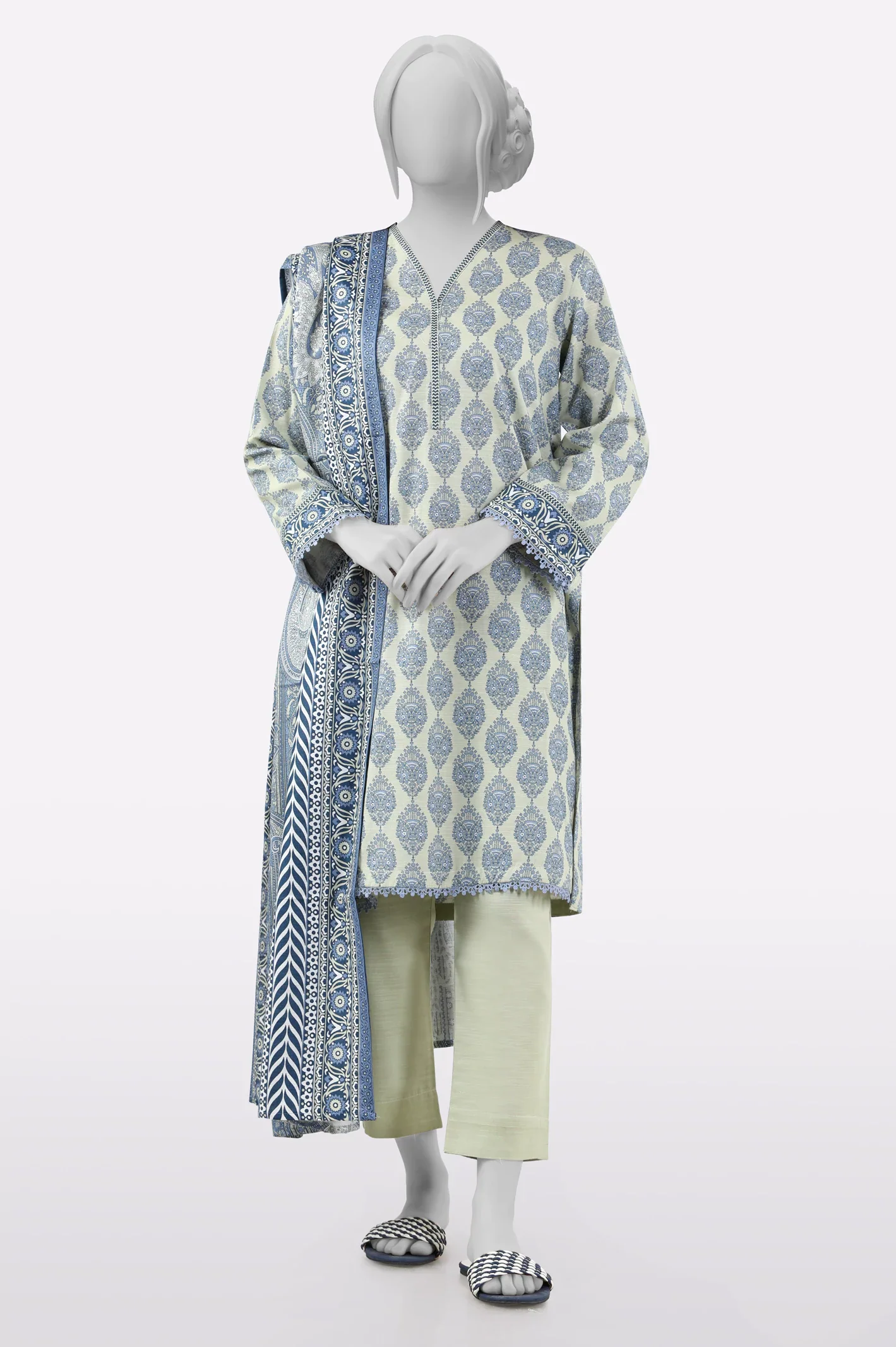 Beige Printed 3PC