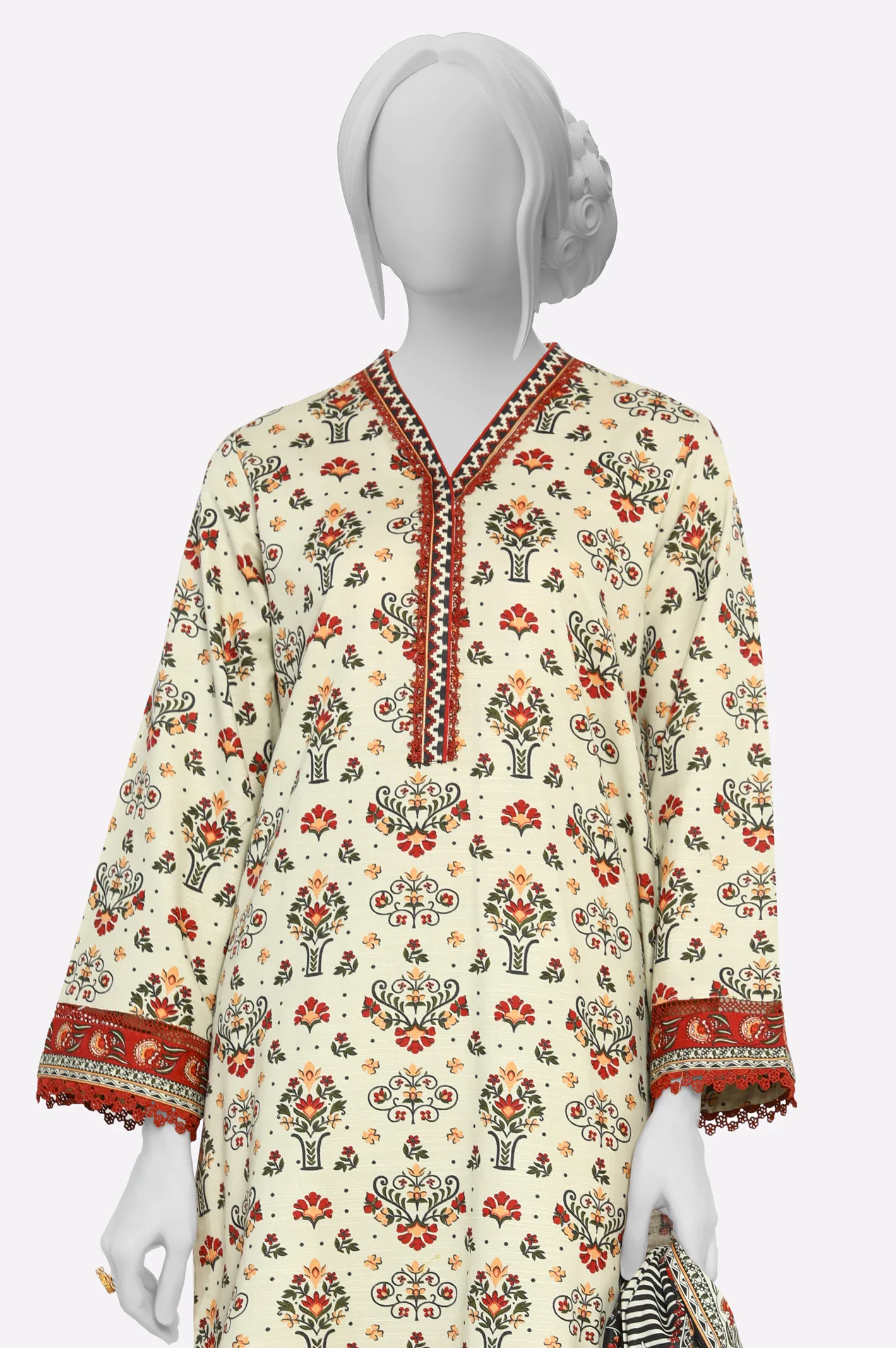 Beige Printed 3PC - Image 2